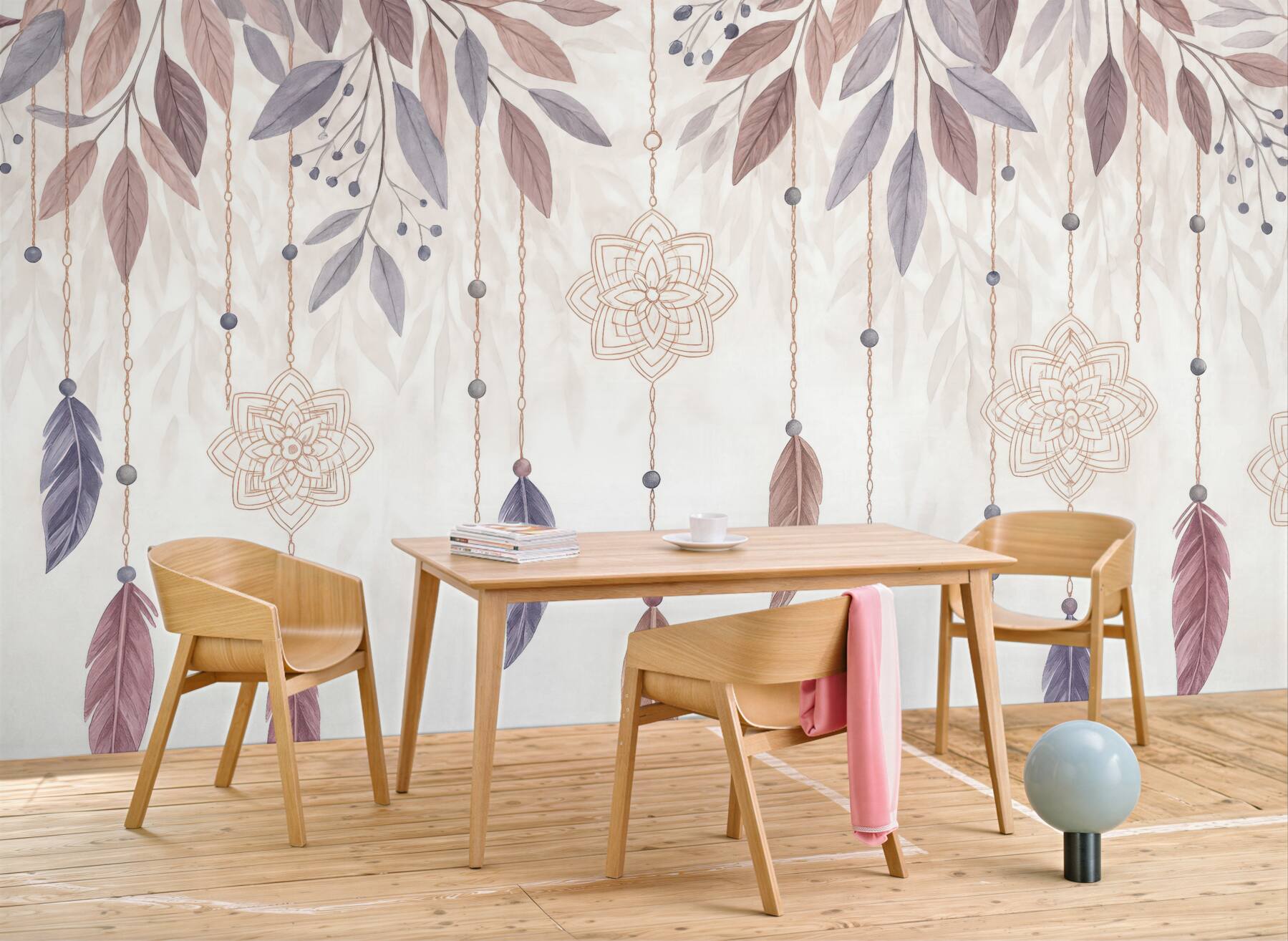Fototapeta pastelowe pióra i mandale boho