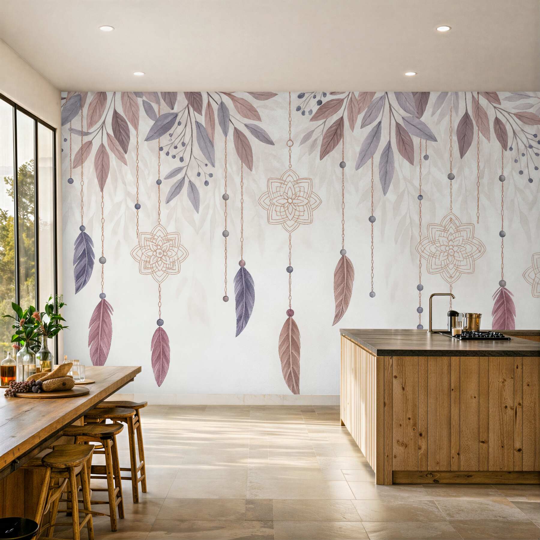 Fototapeta pastelowe pióra i mandale boho