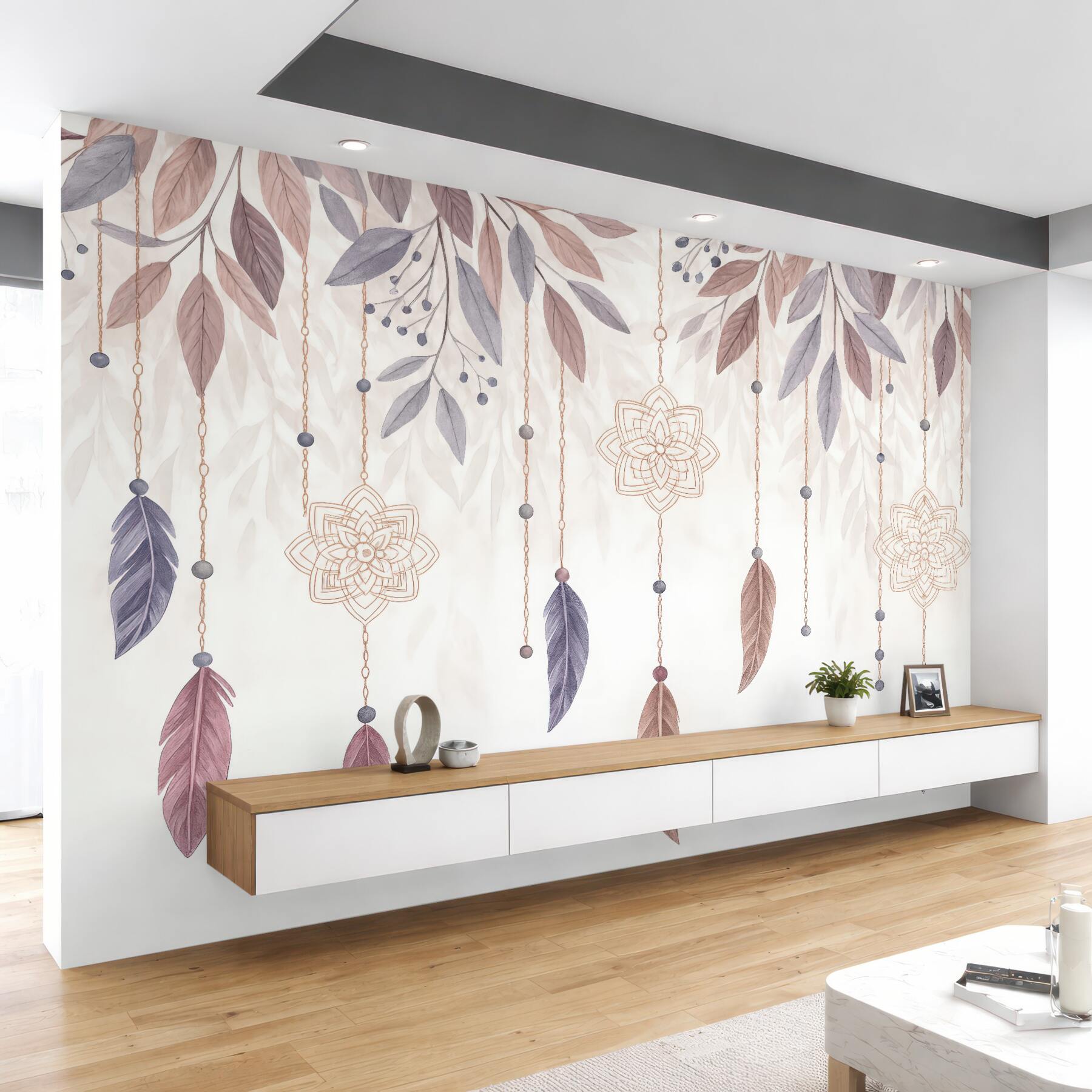 Fototapeta pastelowe pióra i mandale boho