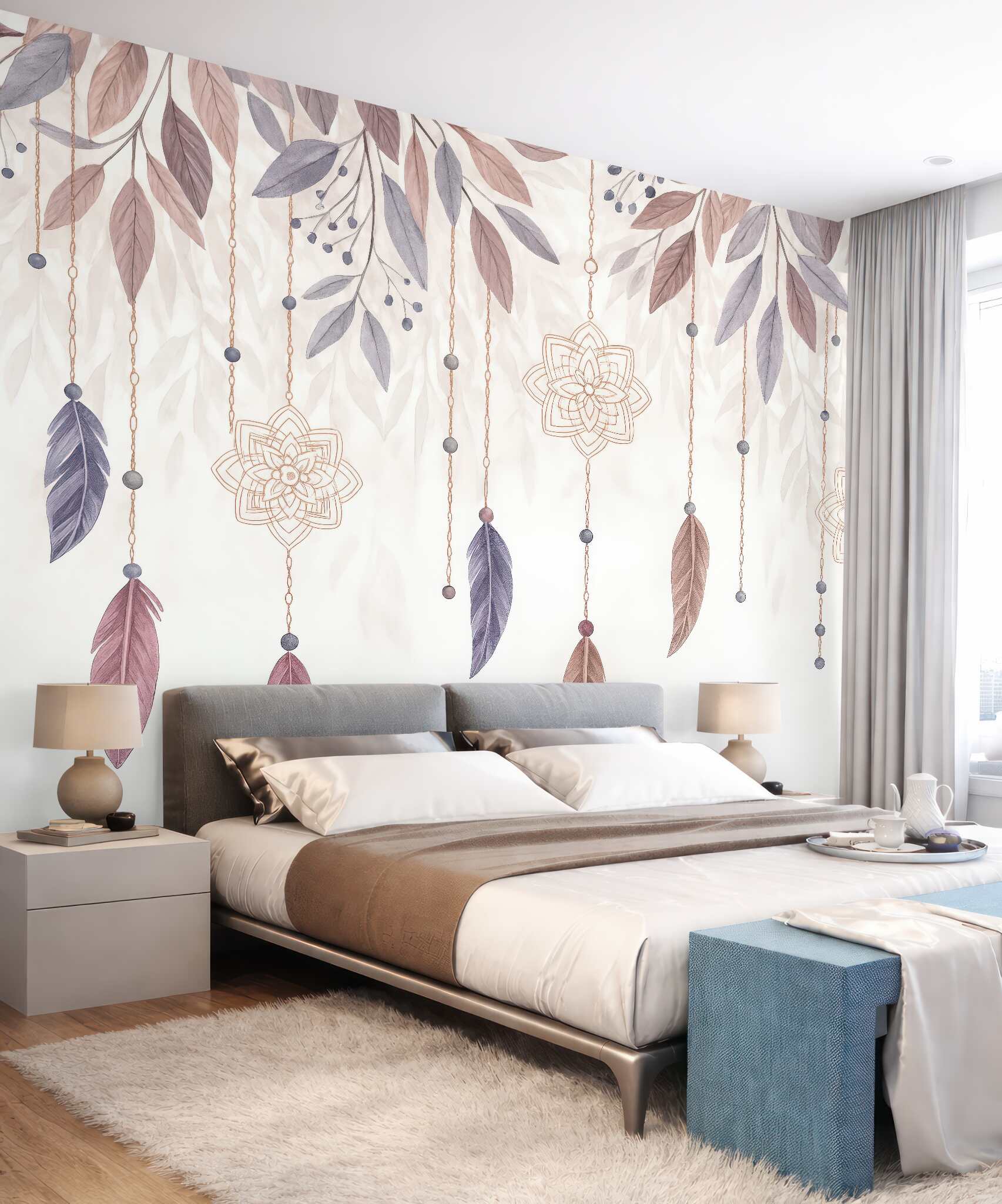 Fototapeta pastelowe pióra i mandale boho