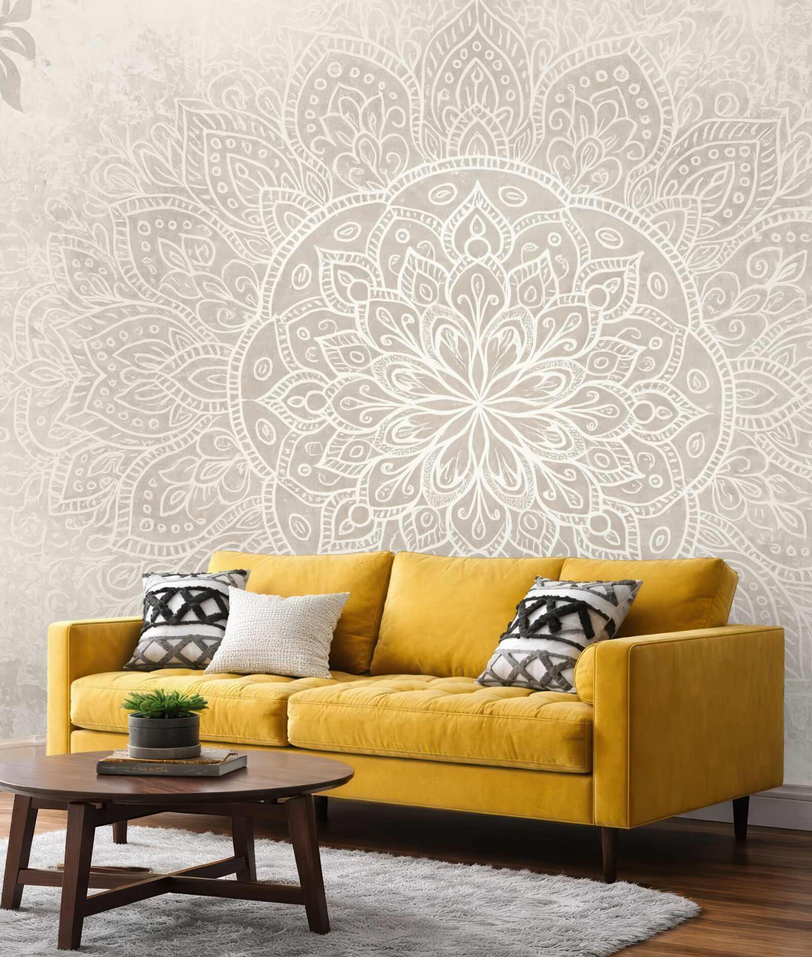 Fototapeta beżowa mandala w spokojnym stylu