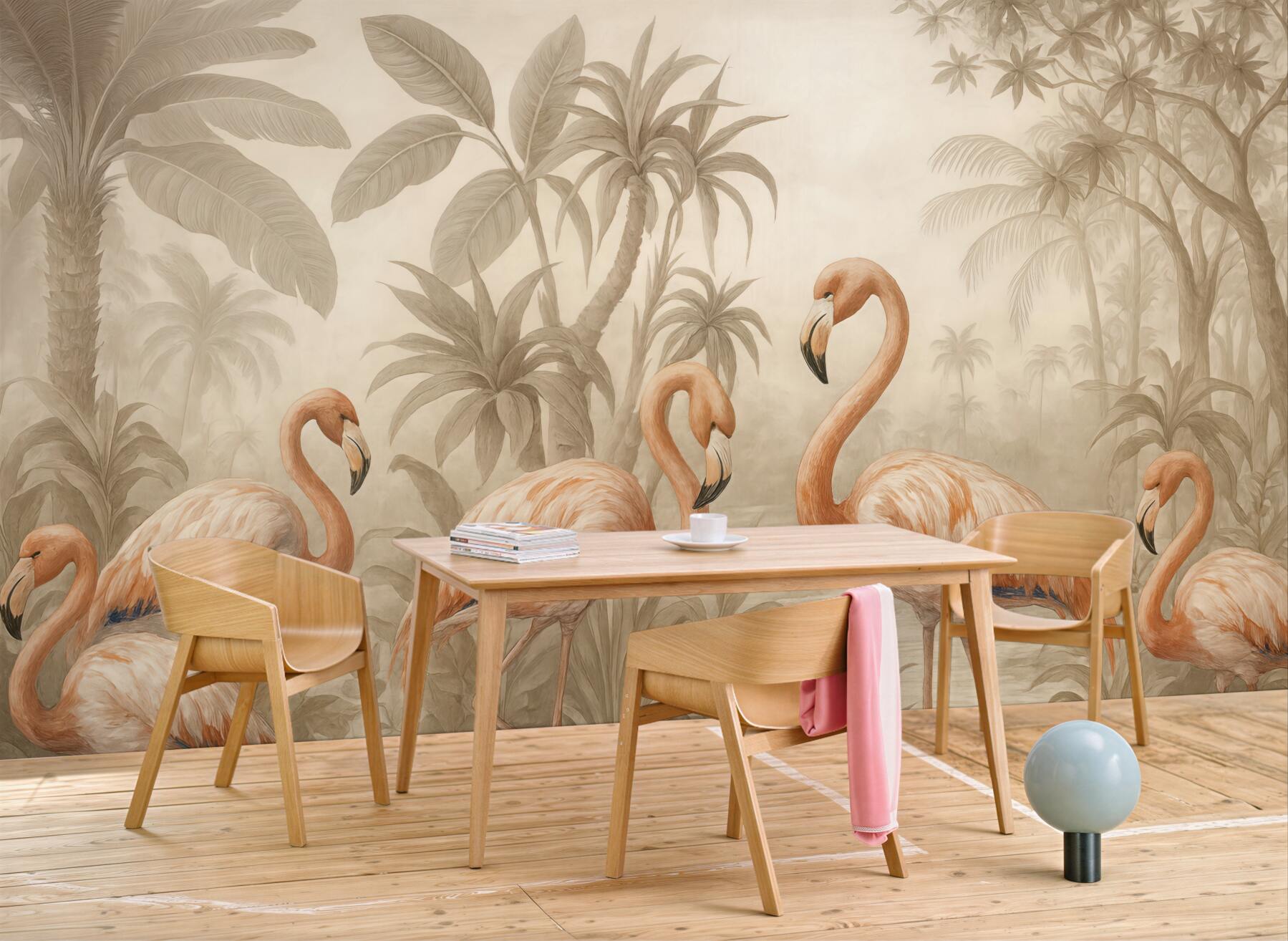 Fototapeta flamingi w tropikalnej sepia dżungli