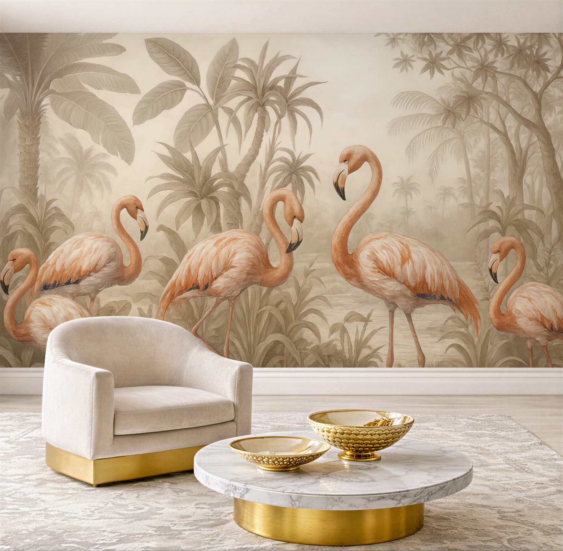 Fototapeta flamingi w tropikalnej sepia dżungli