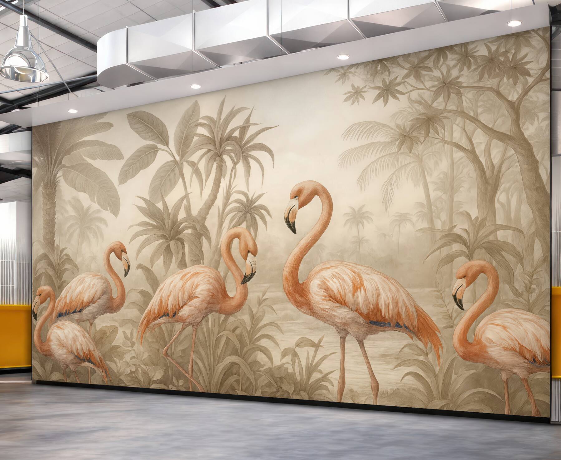 Fototapeta flamingi w tropikalnej sepia dżungli