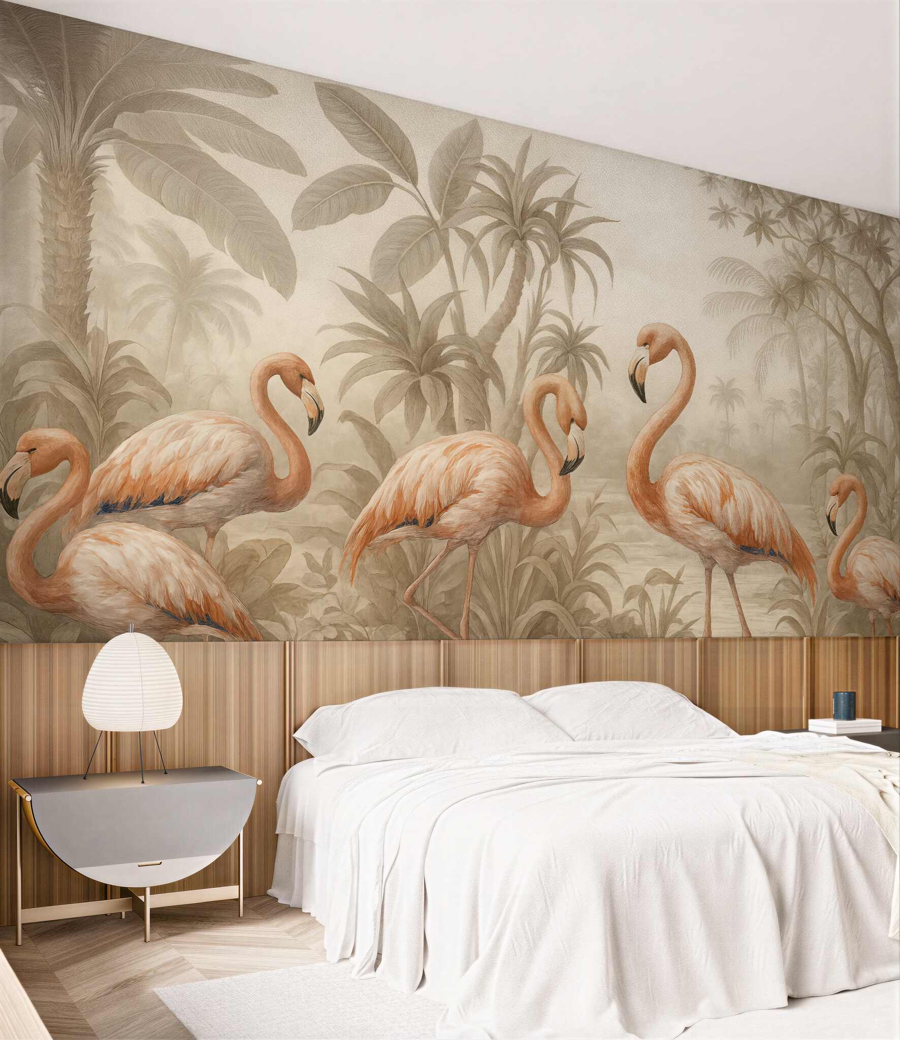 Fototapeta flamingi w tropikalnej sepia dżungli