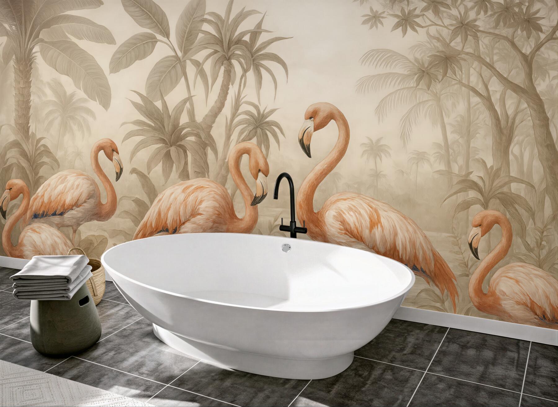 Fototapeta flamingi w tropikalnej sepia dżungli