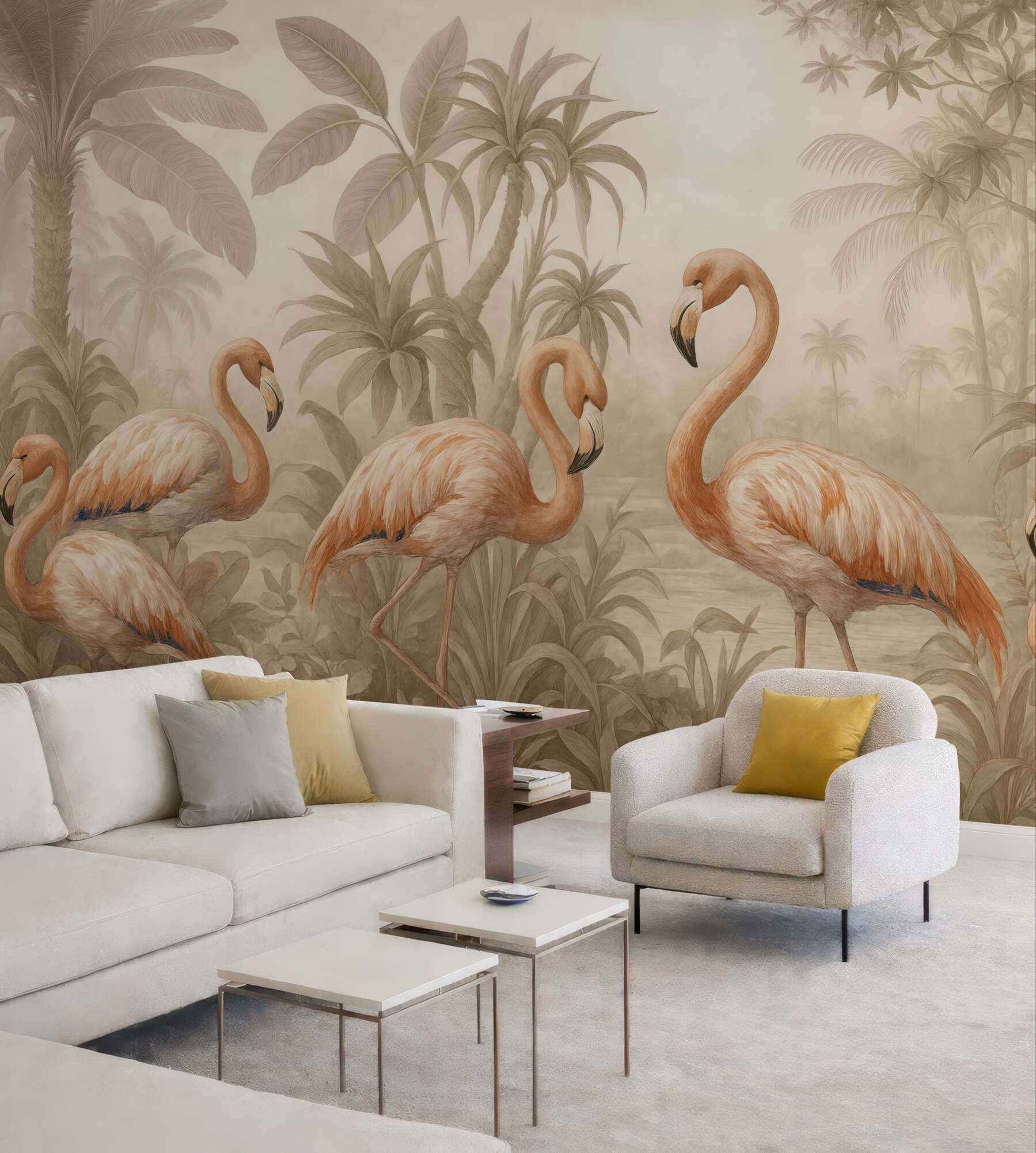 Fototapeta flamingi w tropikalnej sepia dżungli
