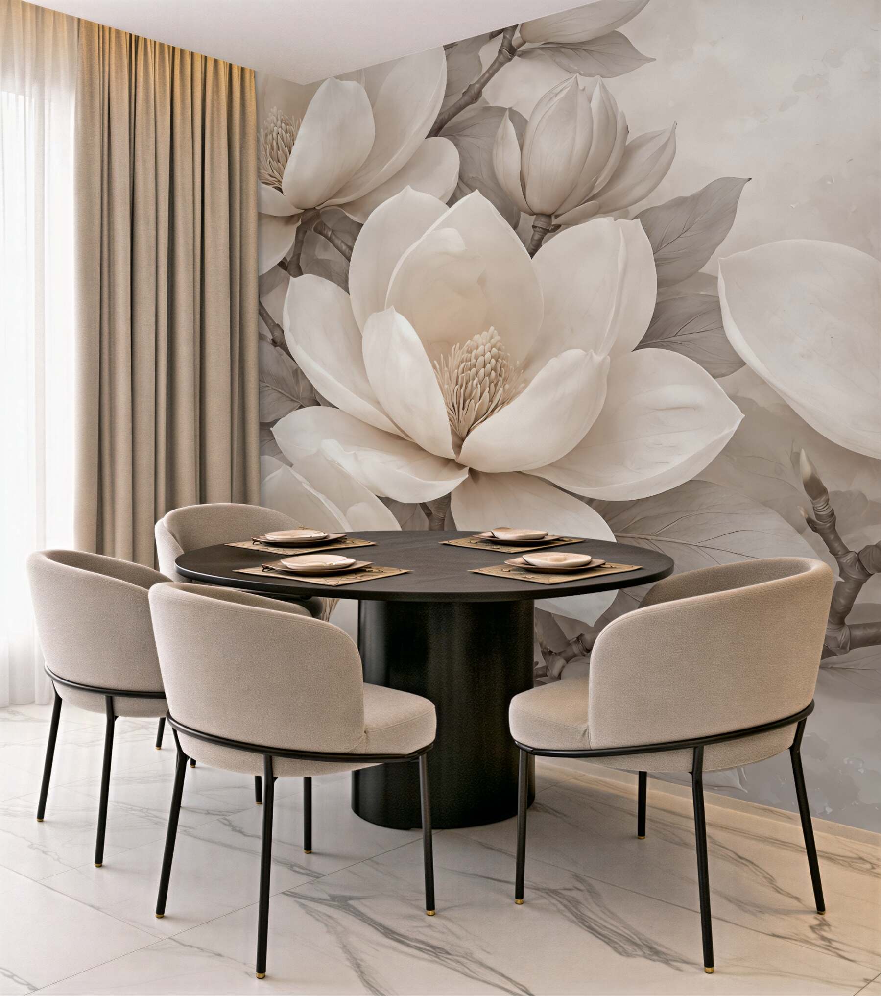 Fototapeta eleganckie magnolie w beżowej harmonii