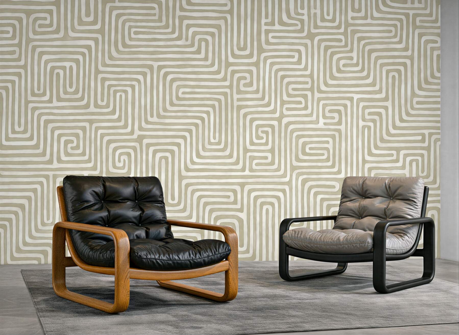 Fototapeta beżowy labirynt geometrycznych ścieżek