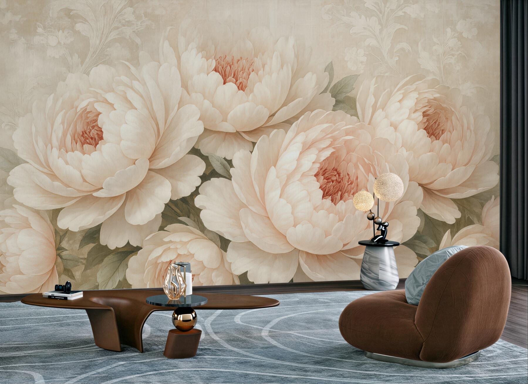 Fototapeta pudrowe piwonie w romantycznej elegancji