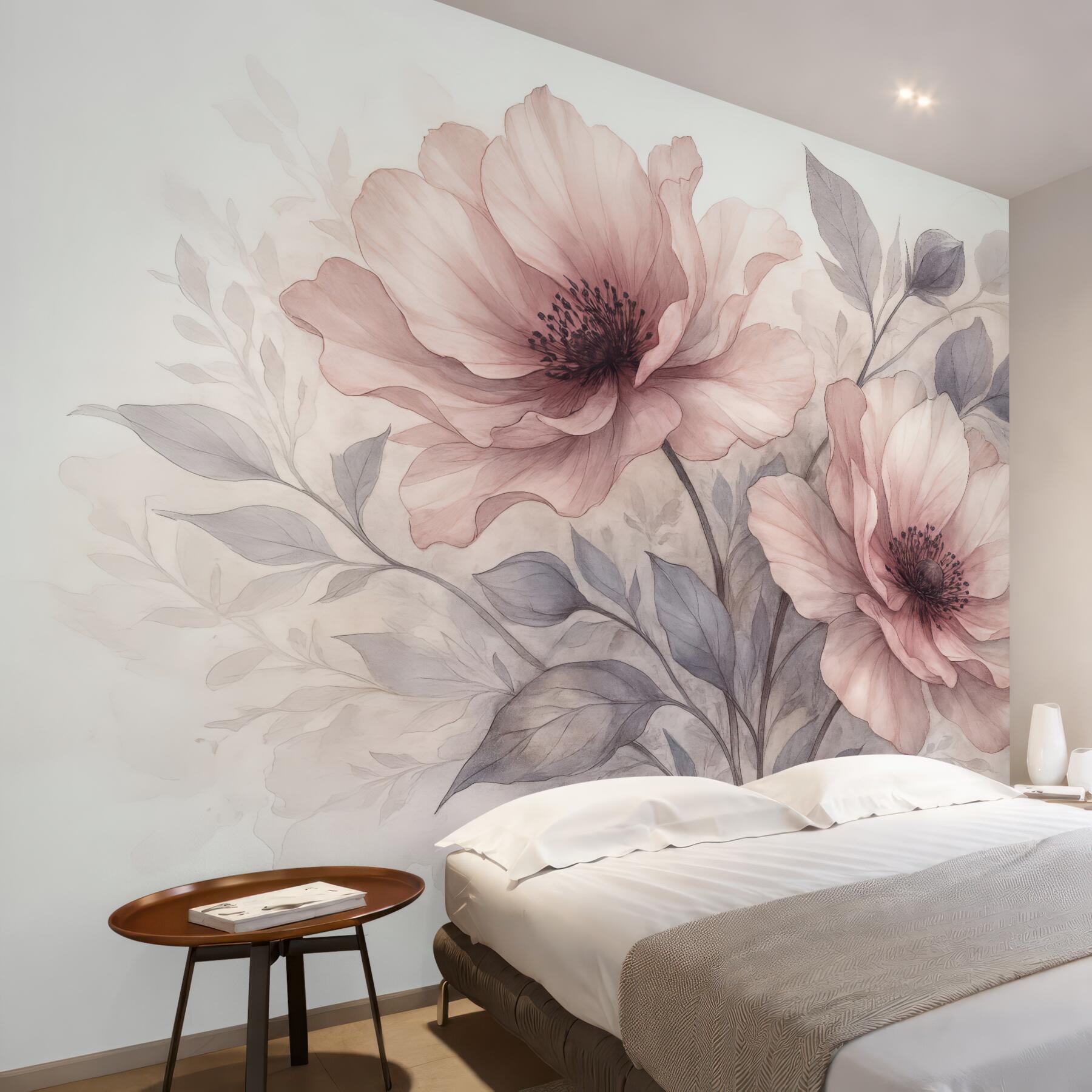 Fototapeta pudrowe kwiaty akwarelowe