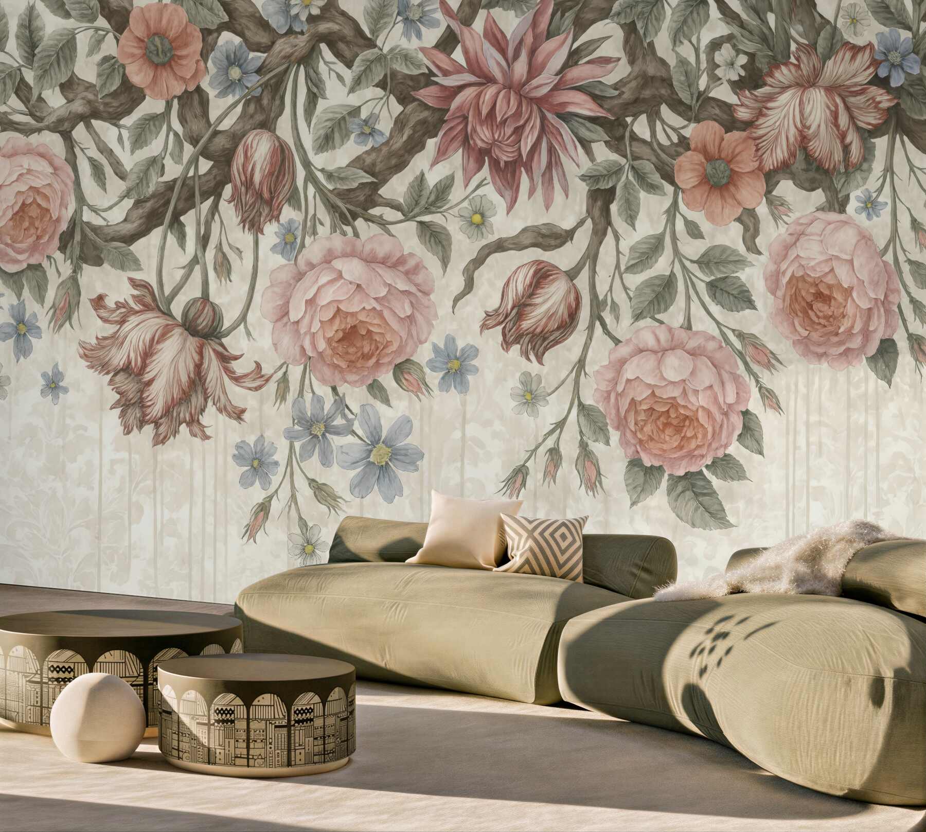 Fototapeta romantyczne kwiaty na splątanych gałęziach