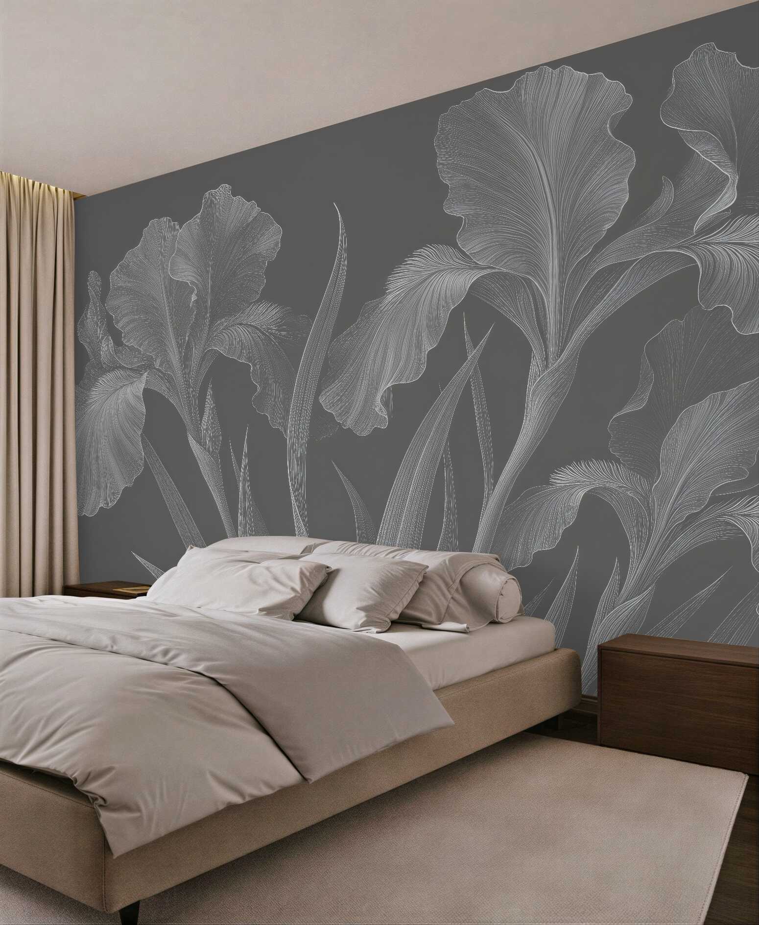 Fototapeta eleganckie irysy na grafitowym tle