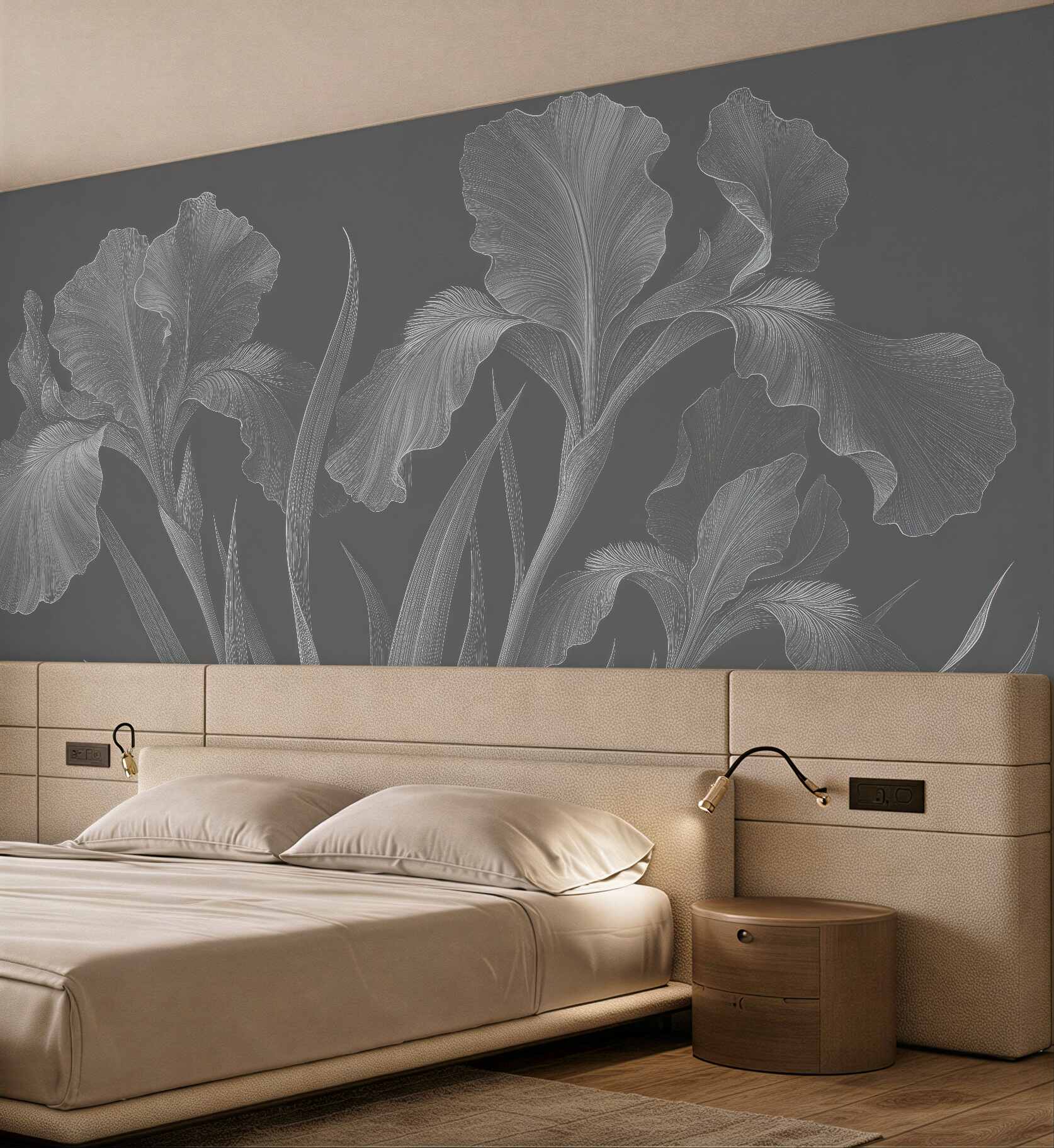 Fototapeta eleganckie irysy na grafitowym tle