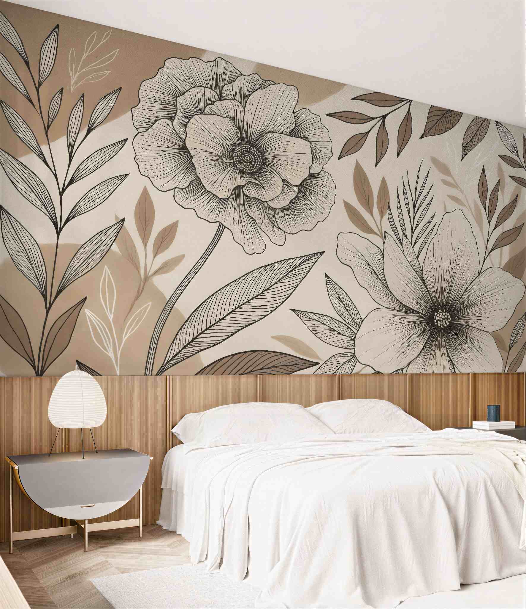 Fototapeta botaniczne kwiaty w beżowym szkicu