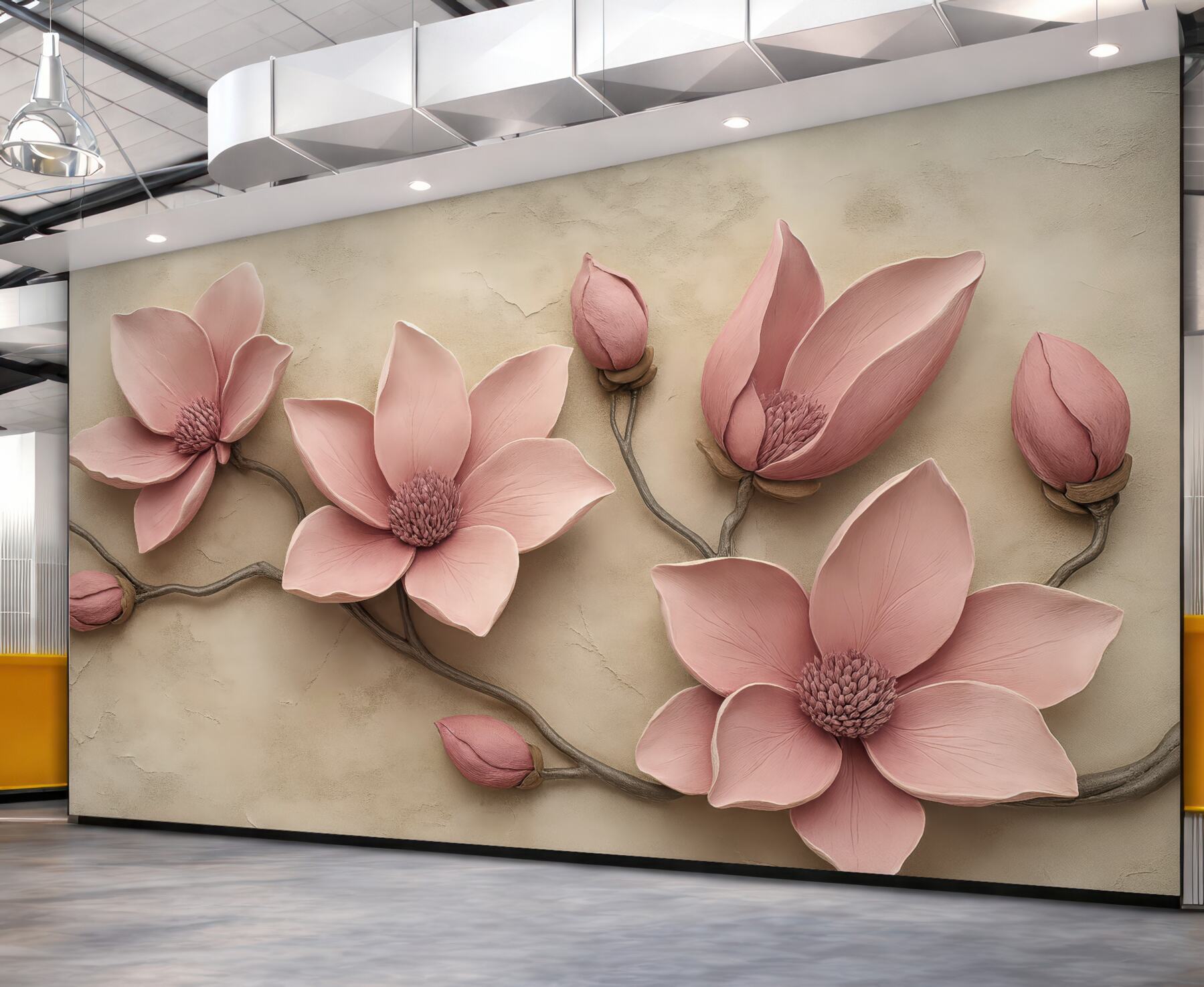 Fototapeta pudrowe magnolie na beżowym tle
