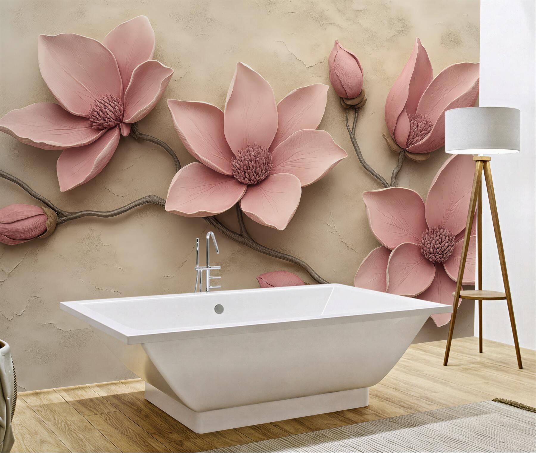 Fototapeta pudrowe magnolie na beżowym tle