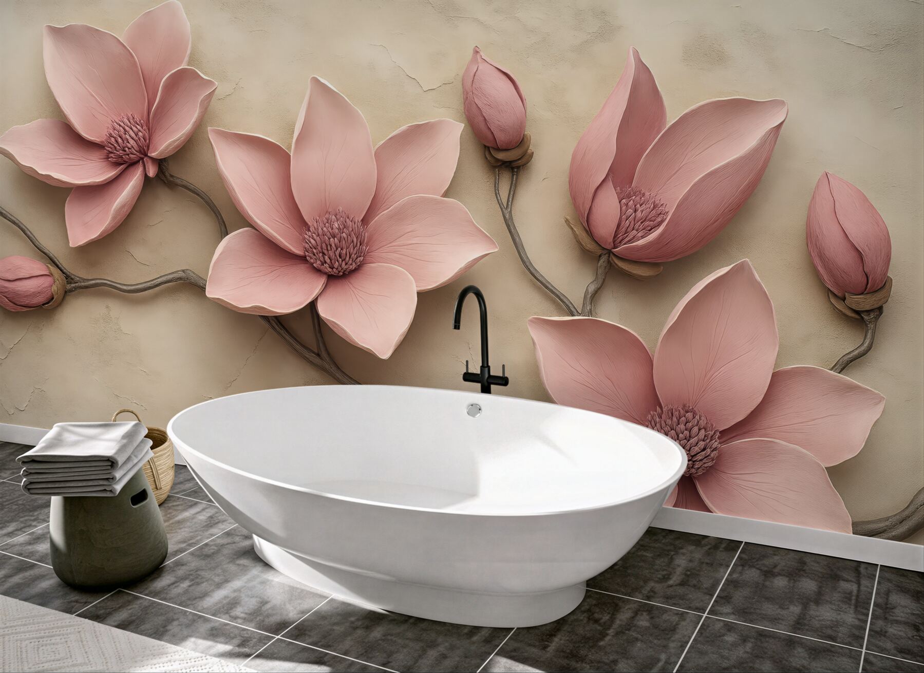 Fototapeta pudrowe magnolie na beżowym tle