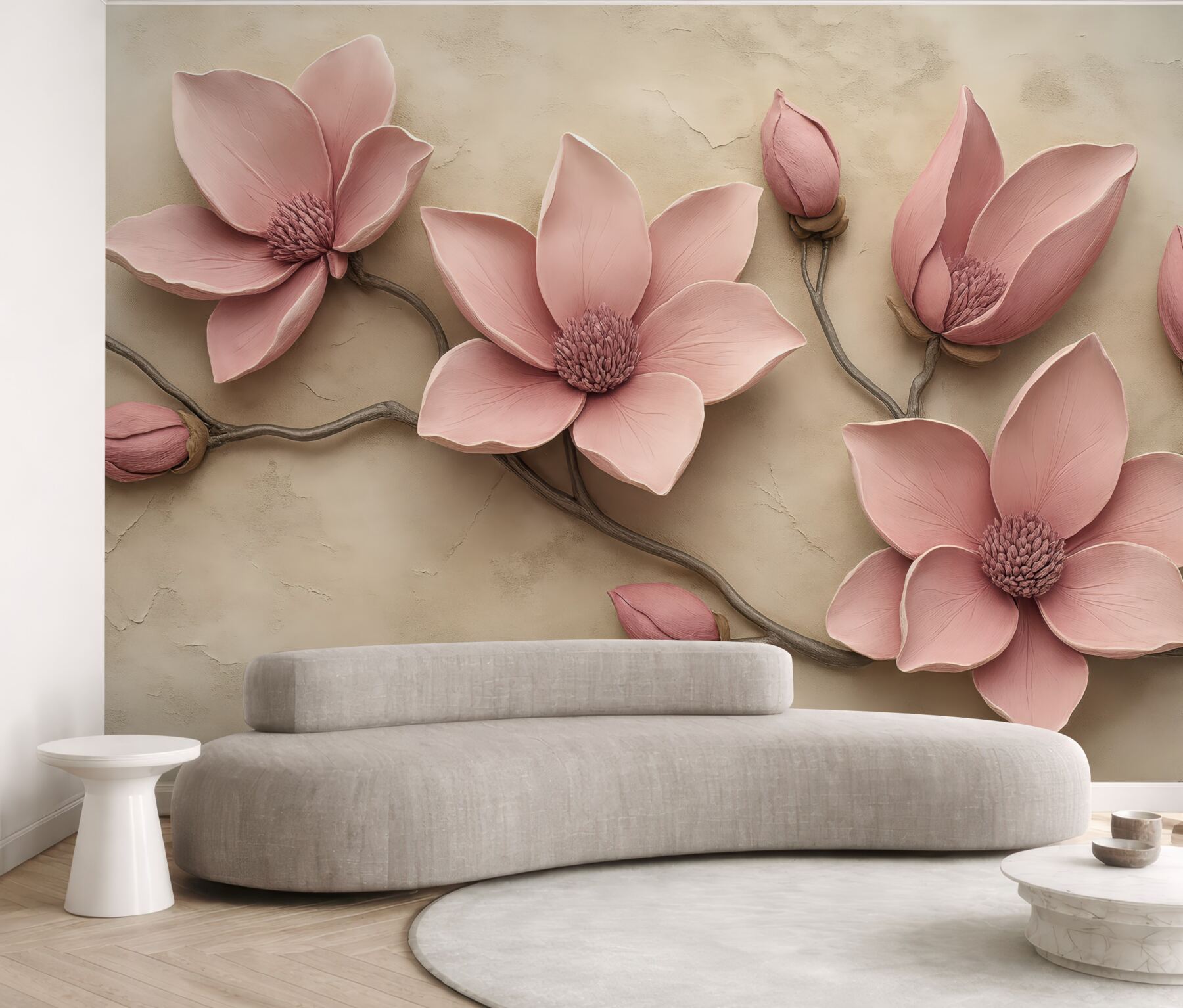 Fototapeta pudrowe magnolie na beżowym tle