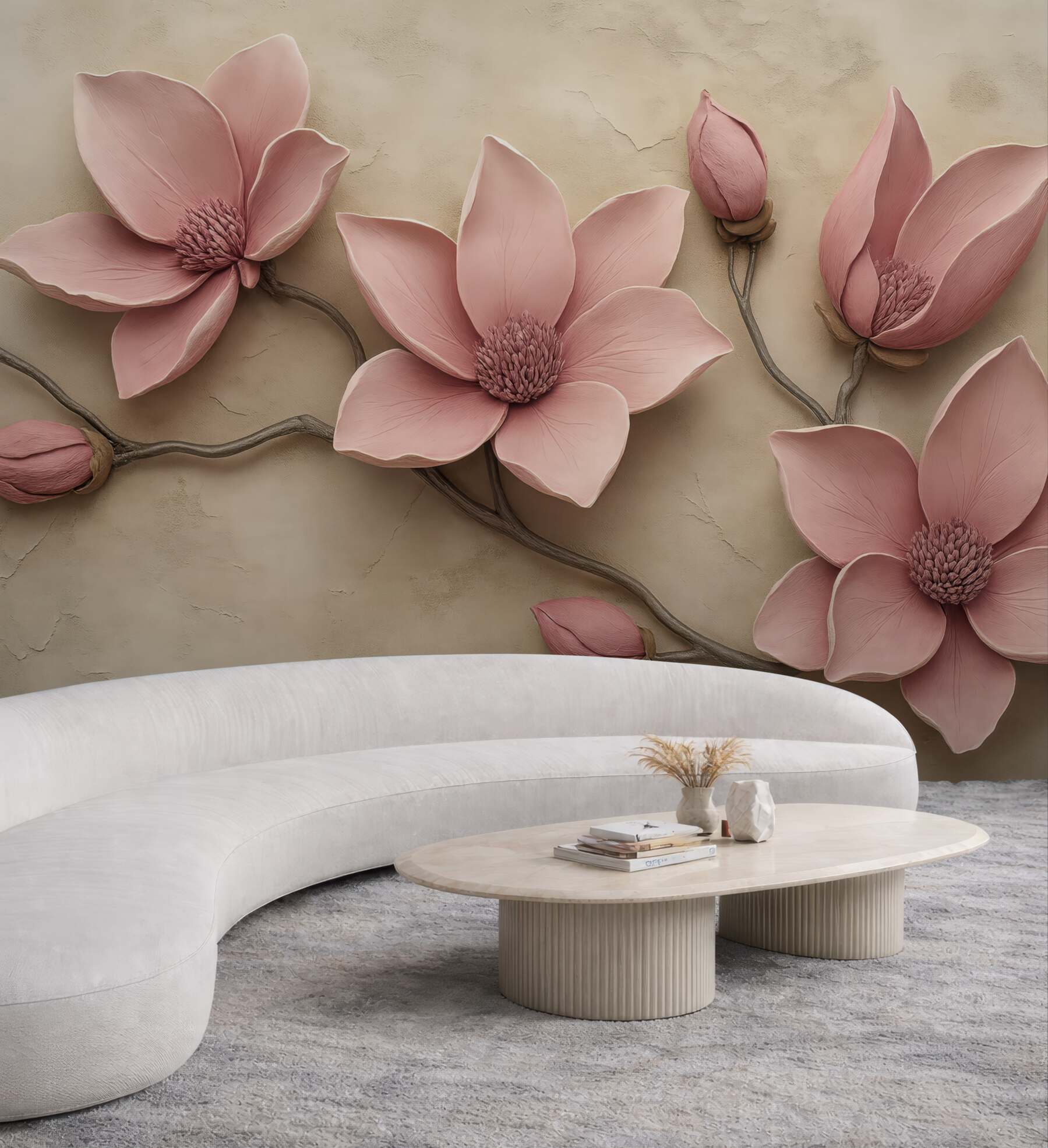 Fototapeta pudrowe magnolie na beżowym tle