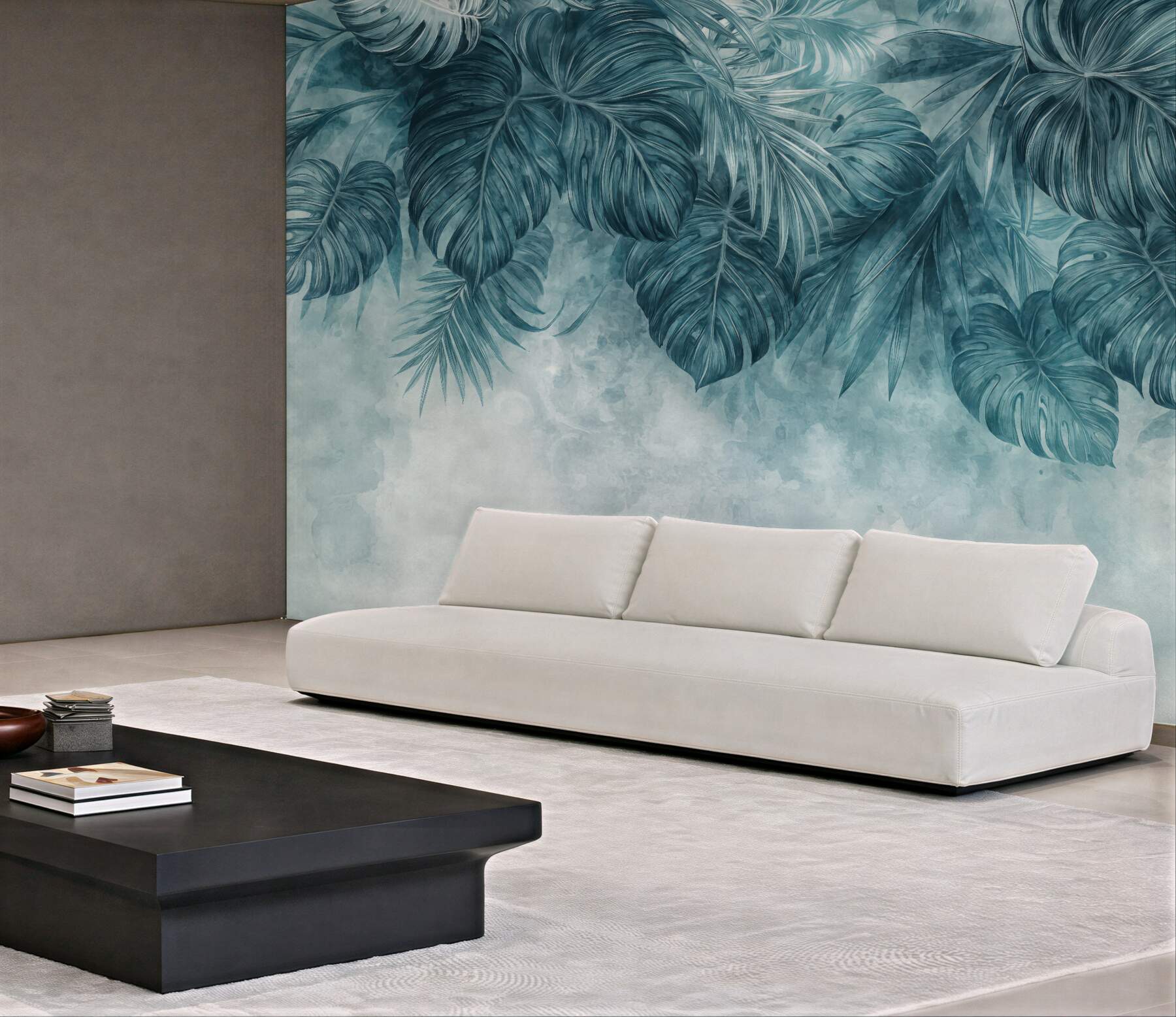 Fototapeta turkusowe liście tropikalne akwarela spokój