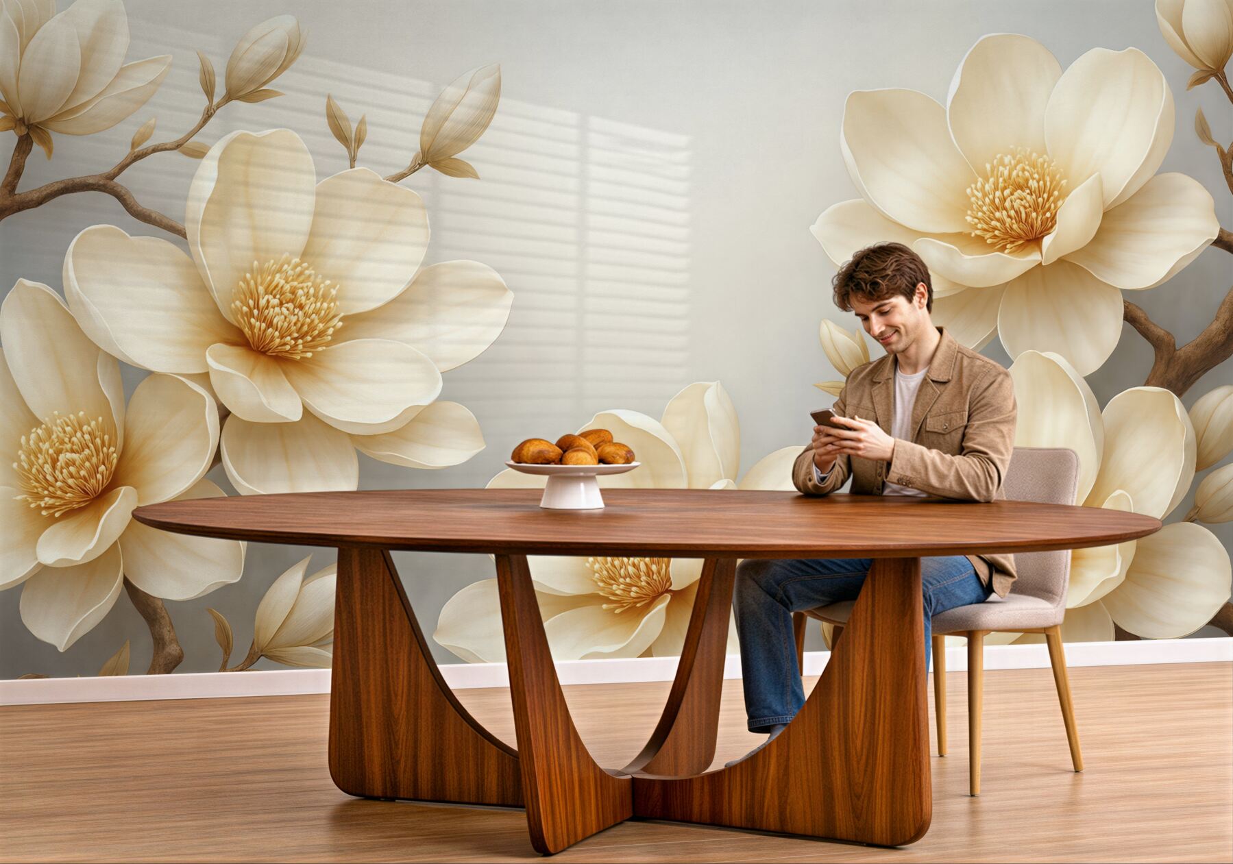 Fototapeta kremowe magnolie na szarym tle