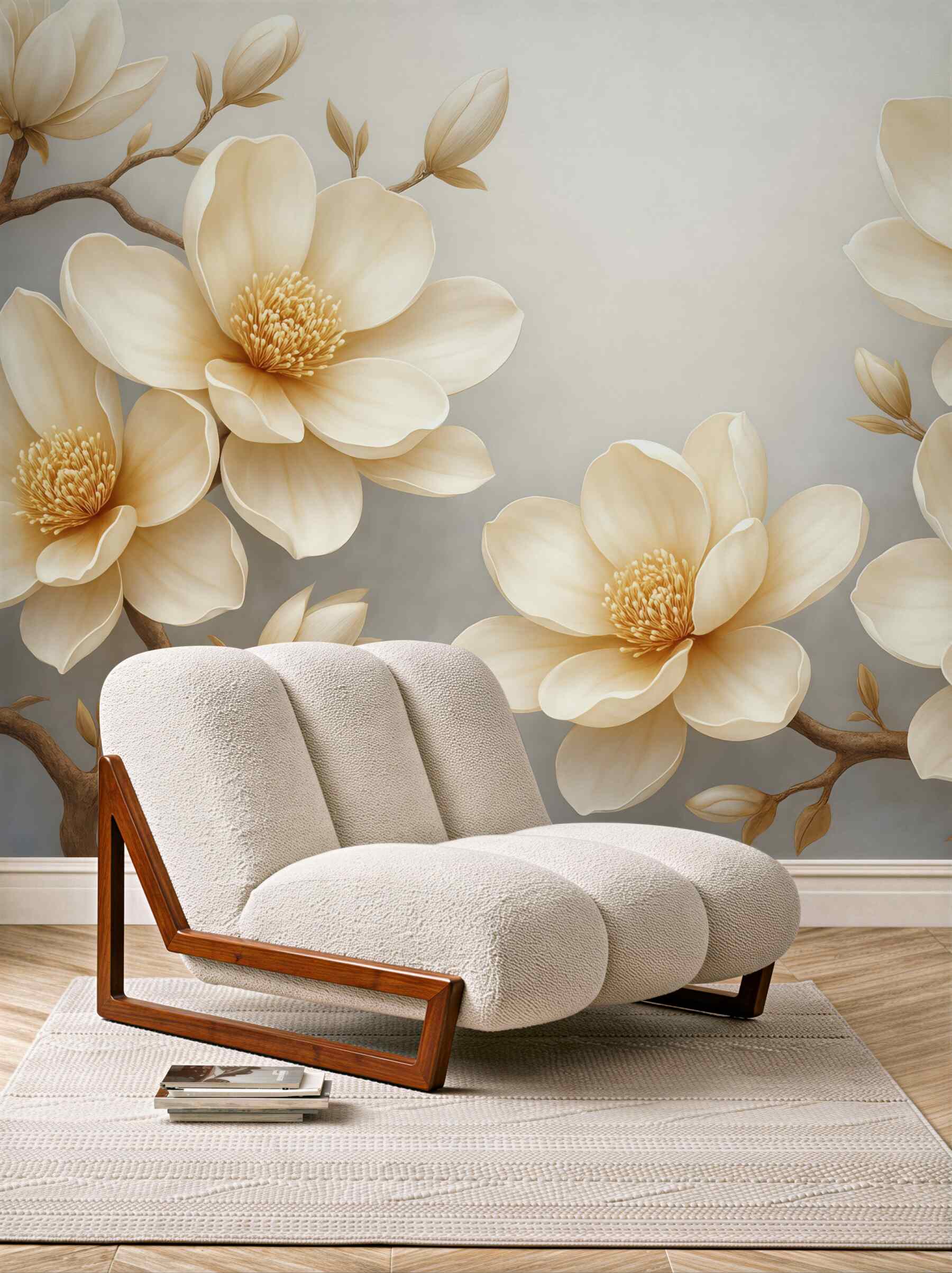 Fototapeta kremowe magnolie na szarym tle