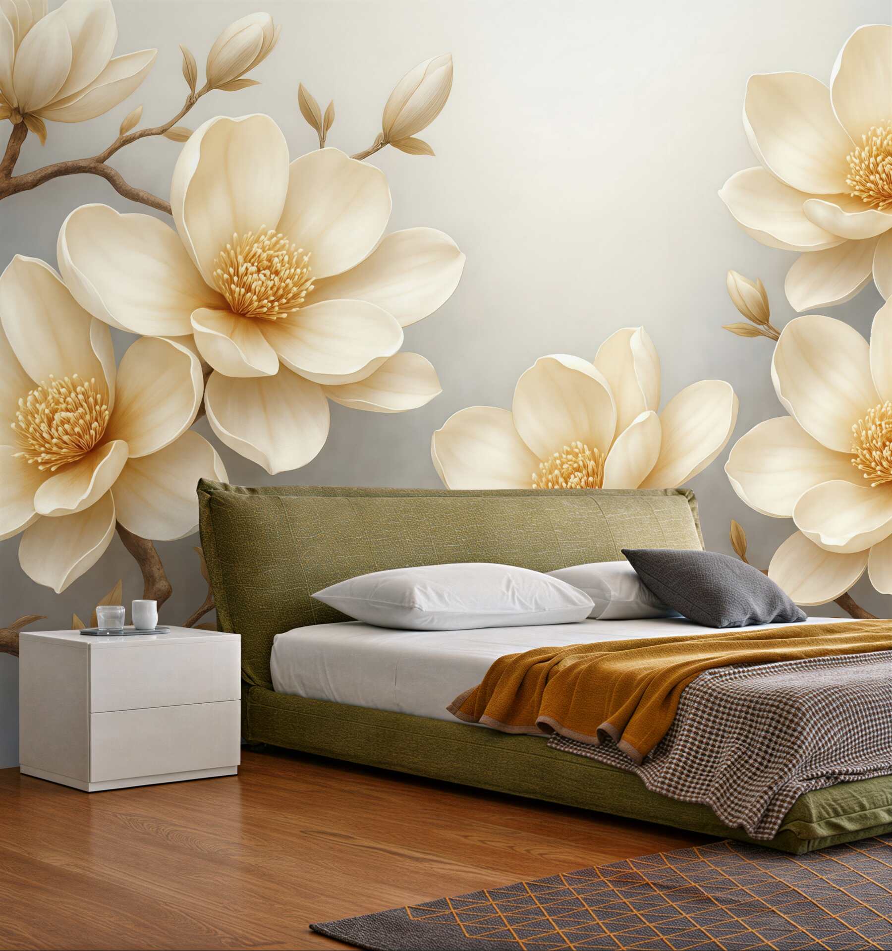 Fototapeta kremowe magnolie na szarym tle