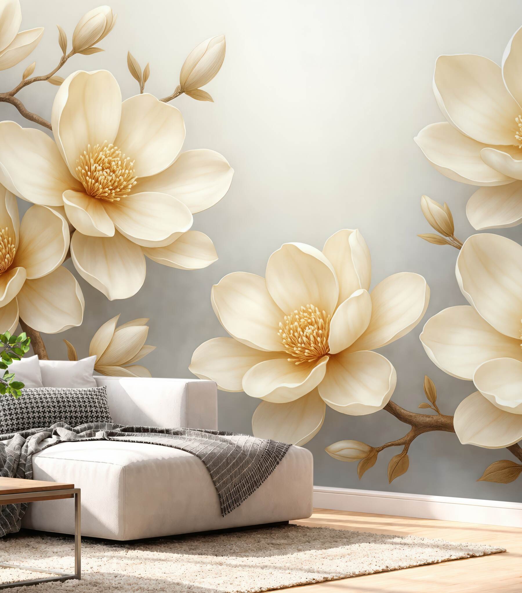 Fototapeta kremowe magnolie na szarym tle