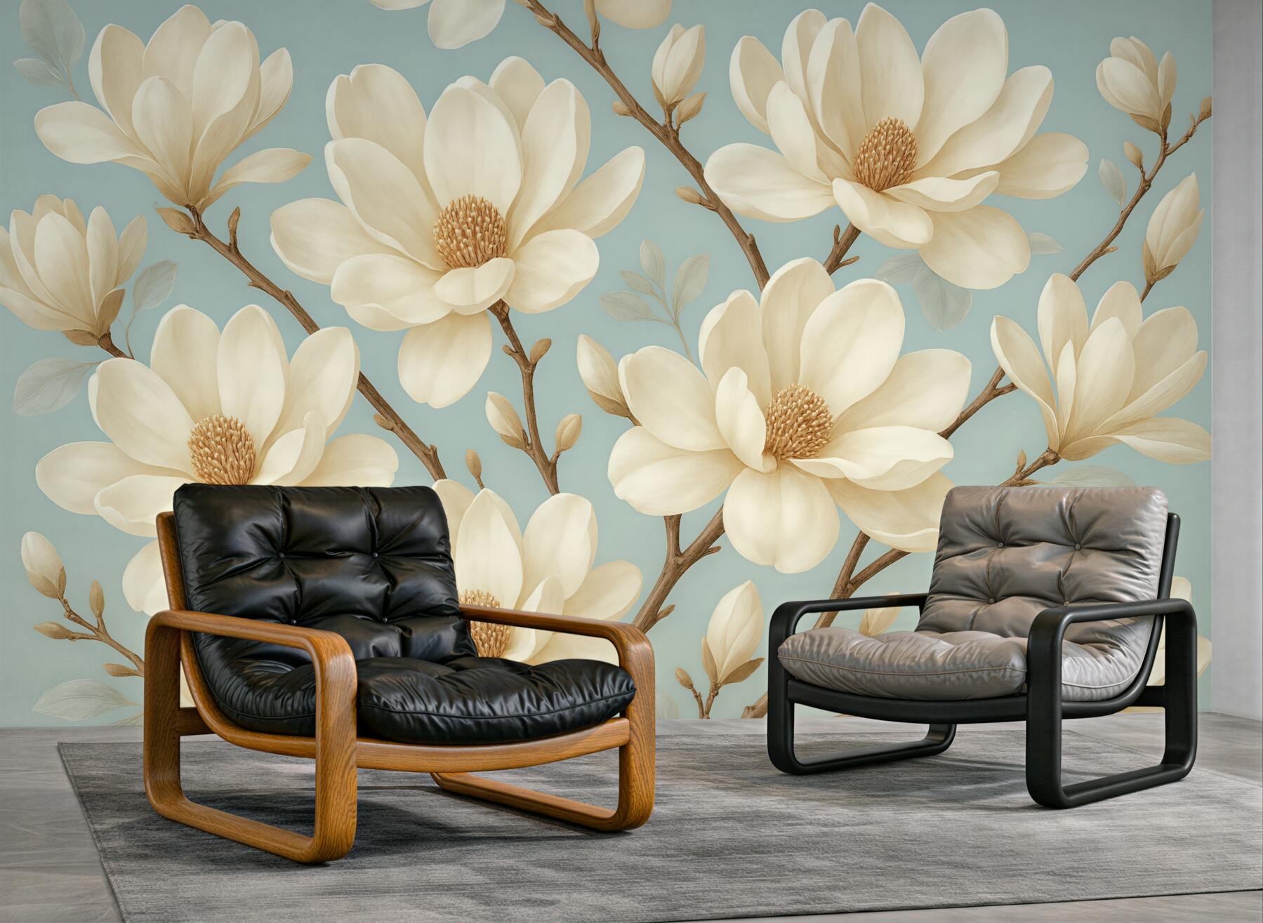 Fototapeta kremowe magnolie na błękitnym tle
