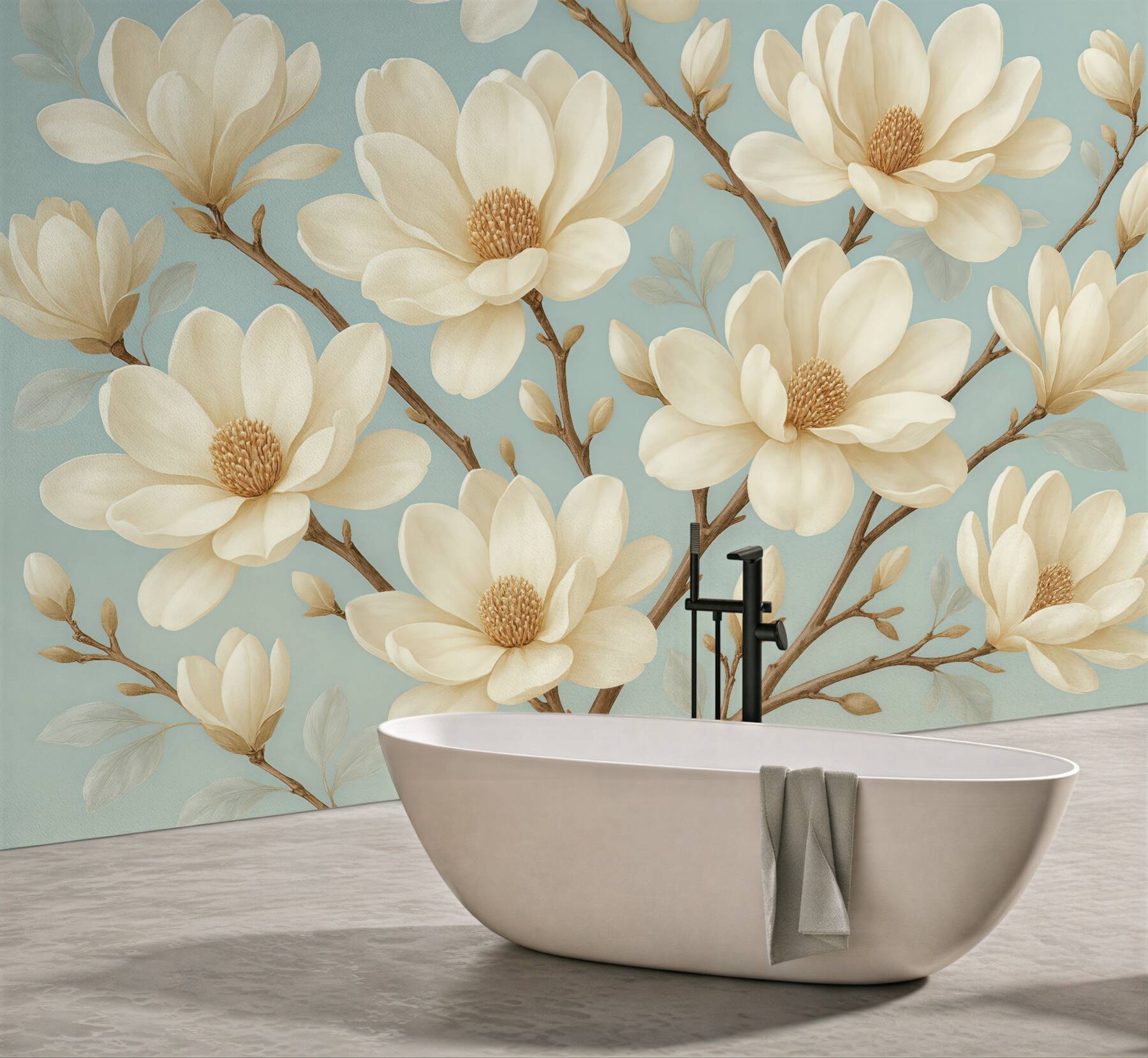 Fototapeta kremowe magnolie na błękitnym tle