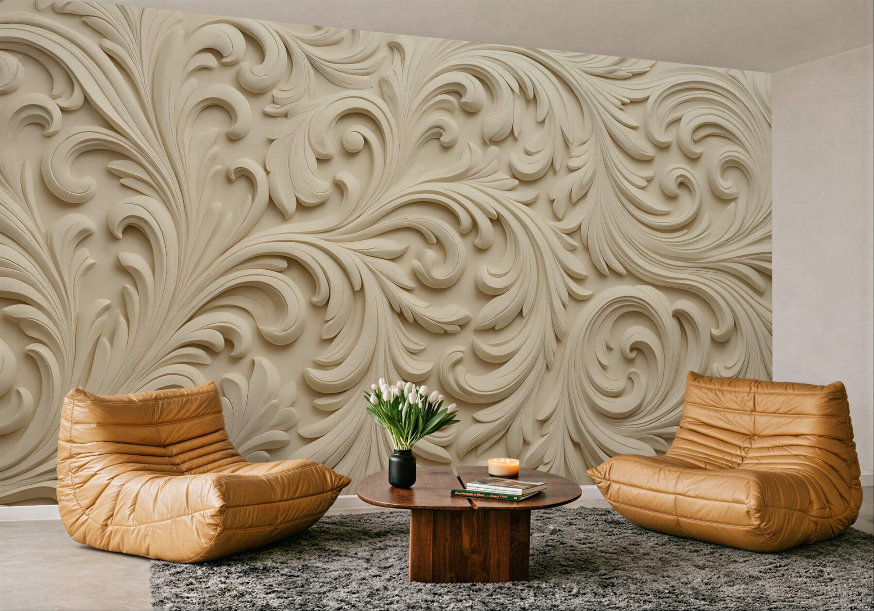 Fototapeta kremowy ornament barokowy w eleganckim stylu