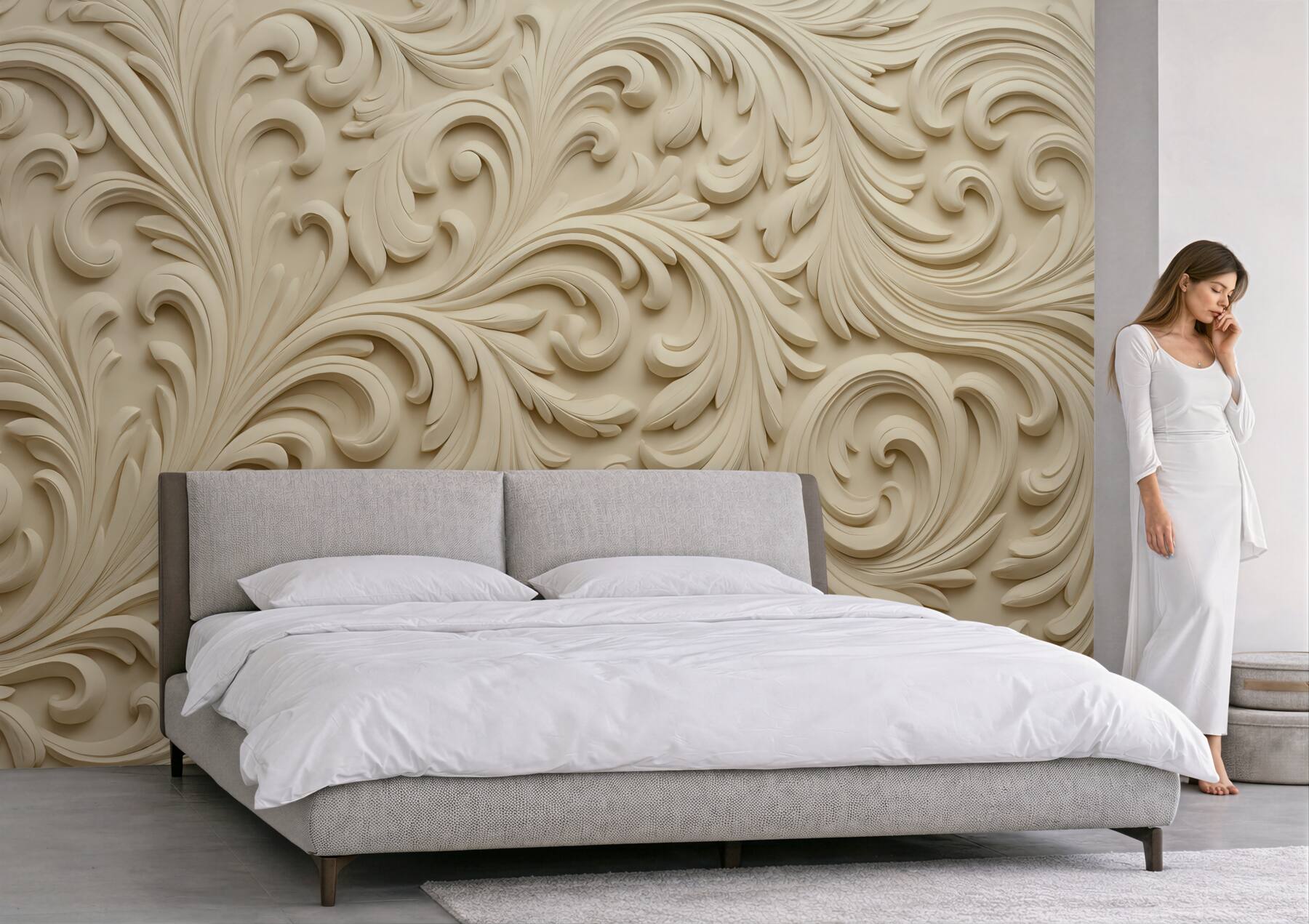 Fototapeta kremowy ornament barokowy w eleganckim stylu