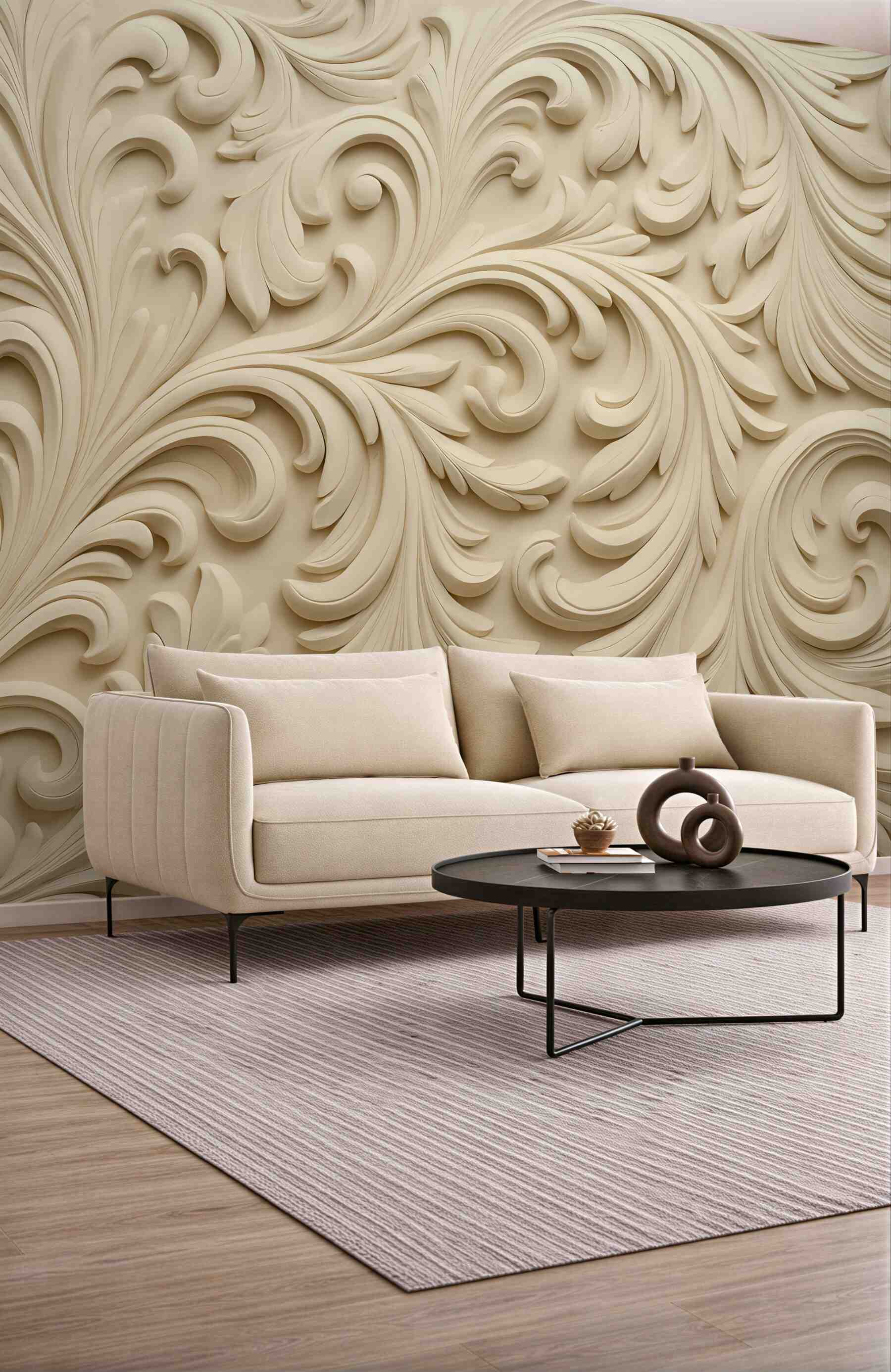 Fototapeta kremowy ornament barokowy w eleganckim stylu