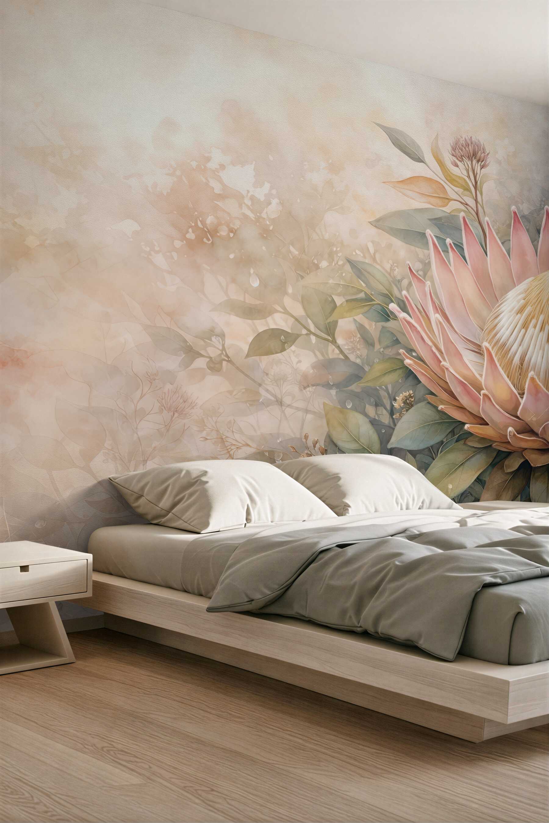 Fototapeta romantyczna protea w pastelowym ogrodzie
