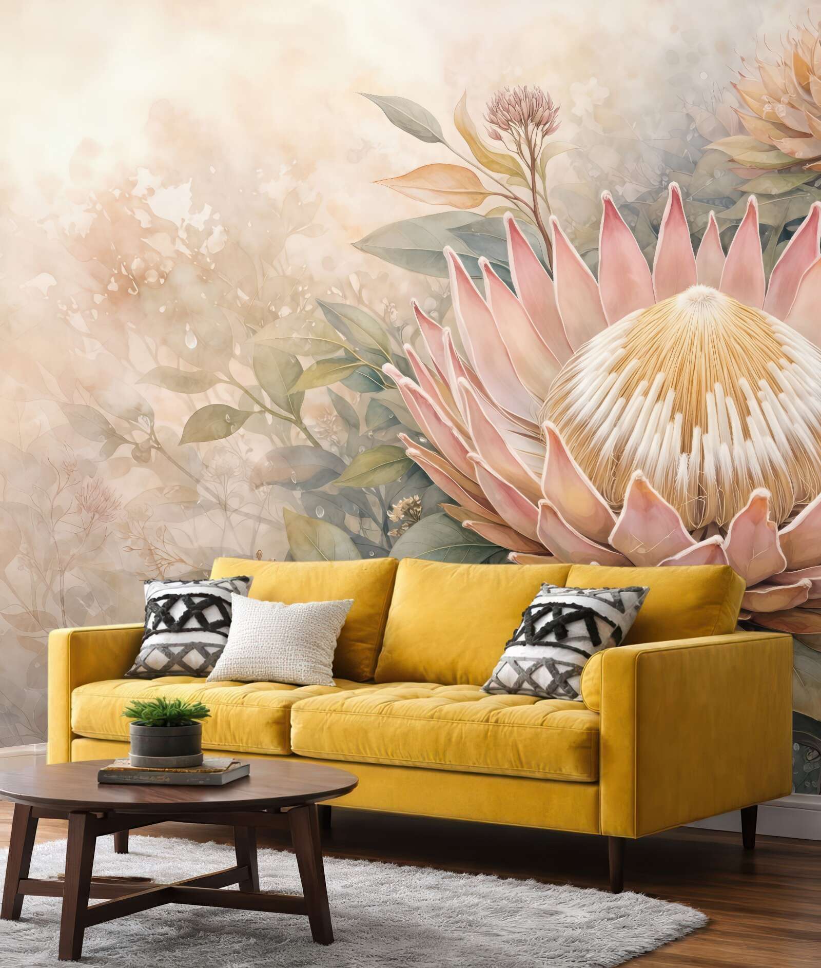 Fototapeta romantyczna protea w pastelowym ogrodzie