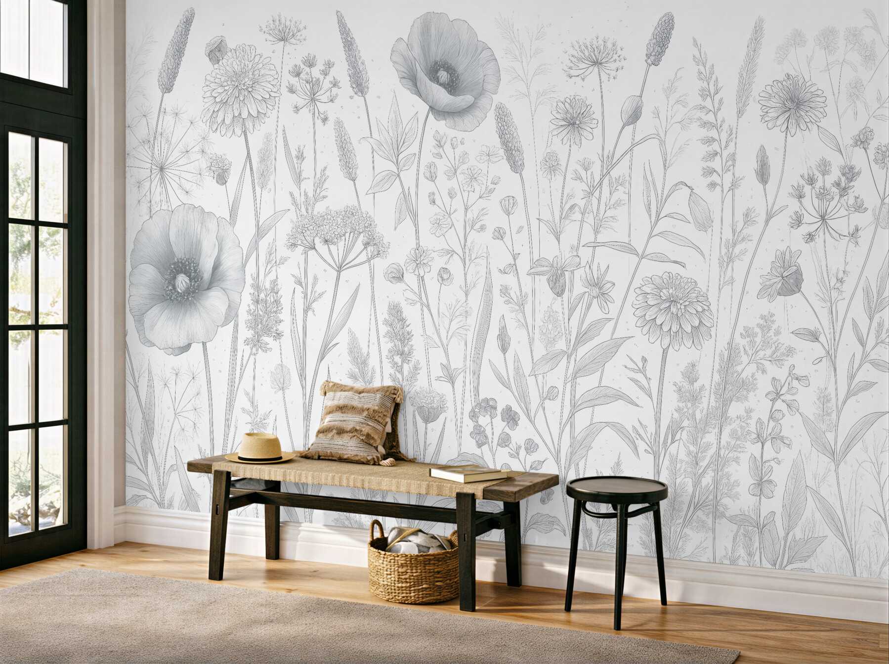 Fototapeta delikatna łąka w szkicu botanicznym