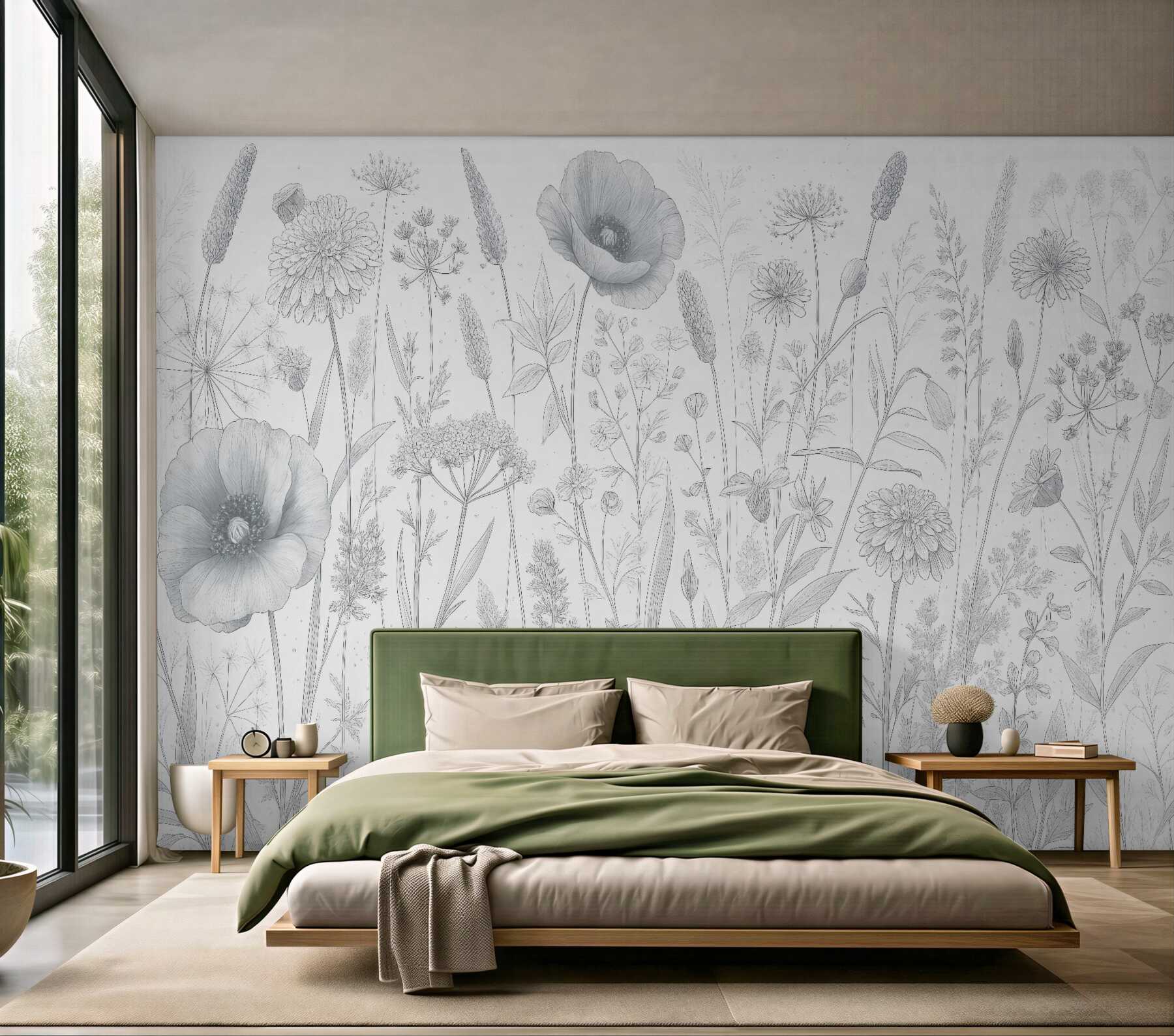 Fototapeta delikatna łąka w szkicu botanicznym