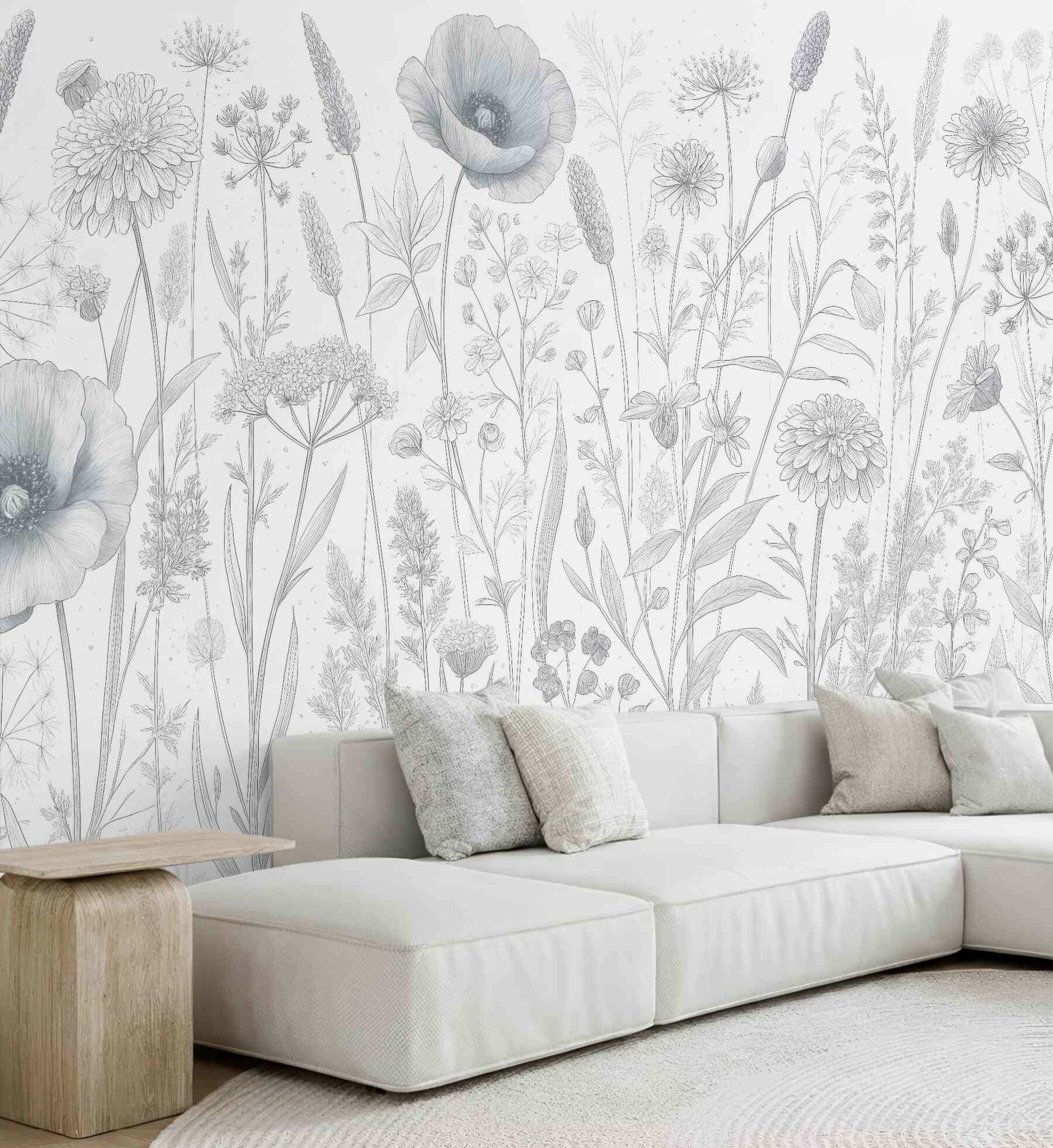 Fototapeta delikatna łąka w szkicu botanicznym