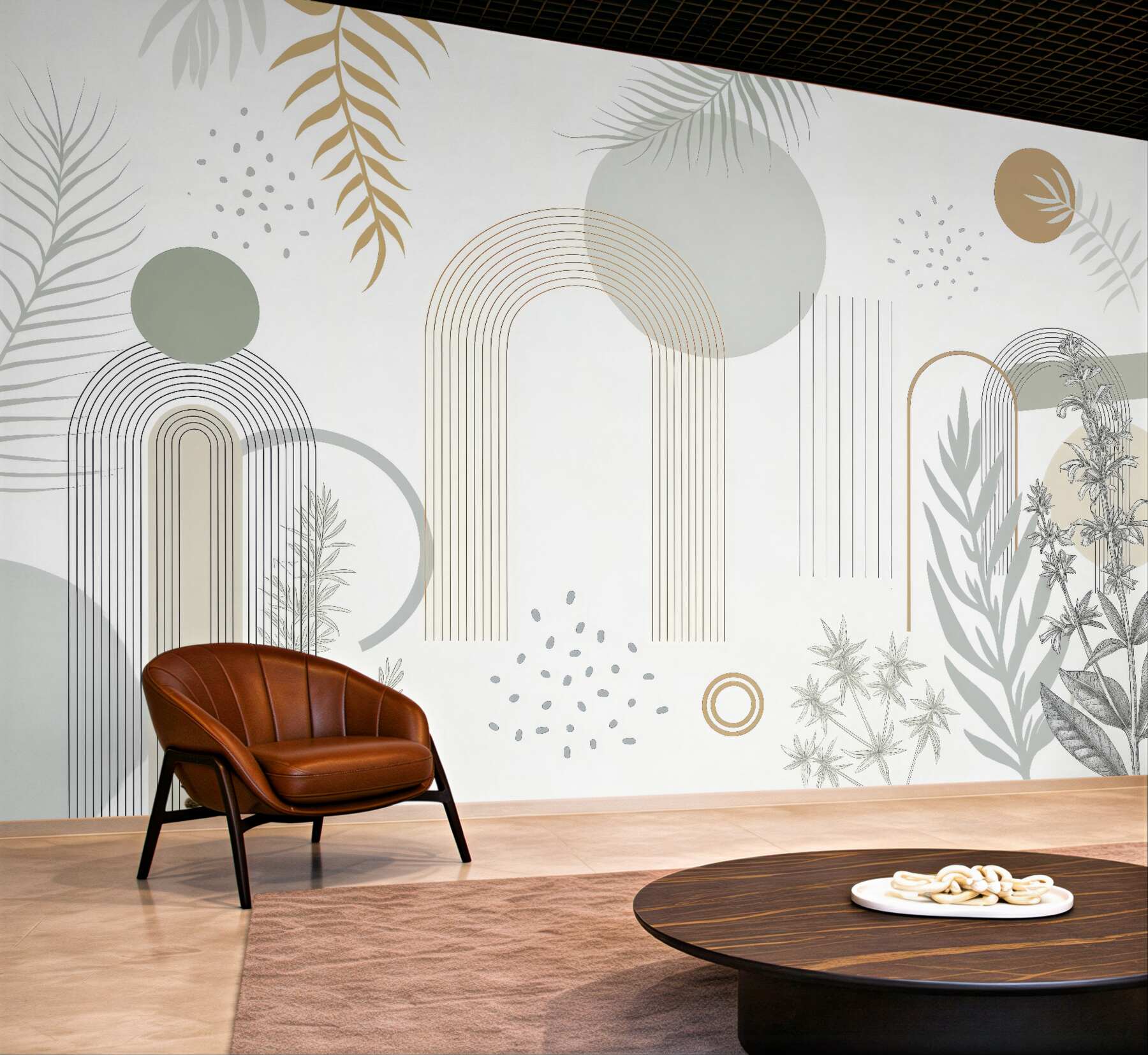 Fototapeta botaniczna abstrakcja z geometrycznymi łukami