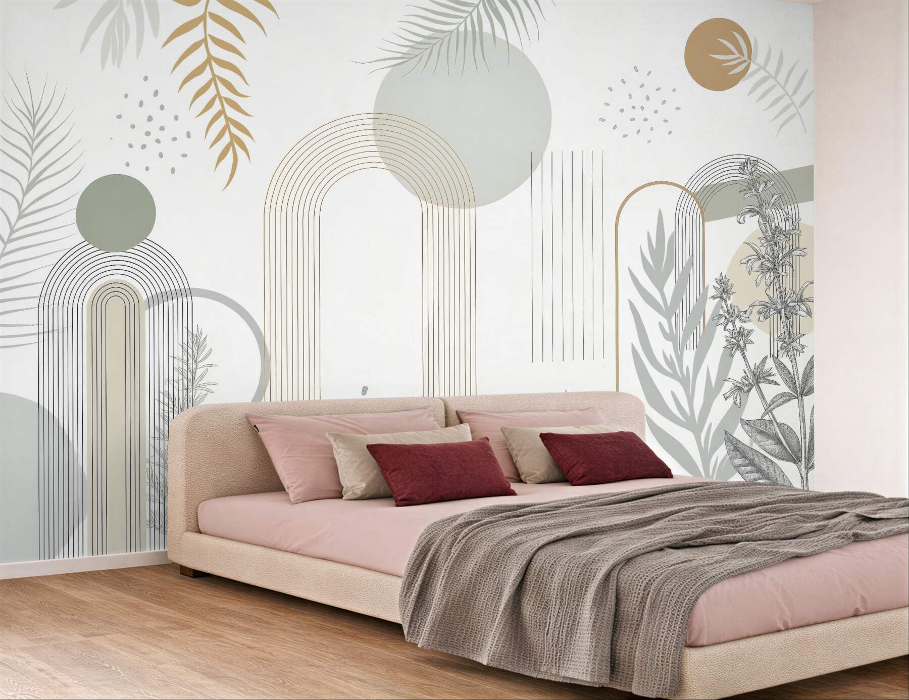 Fototapeta botaniczna abstrakcja z geometrycznymi łukami