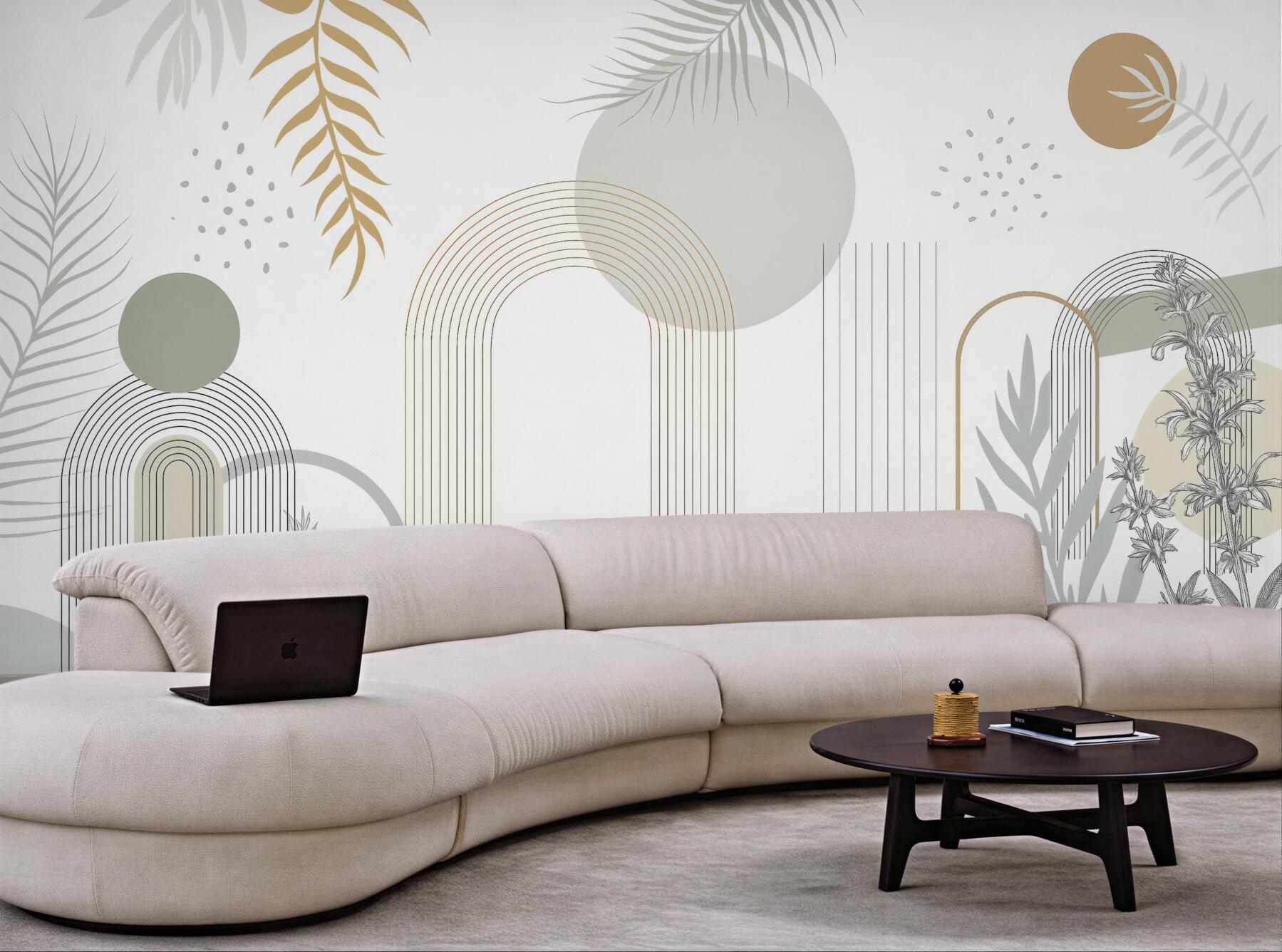 Fototapeta botaniczna abstrakcja z geometrycznymi łukami