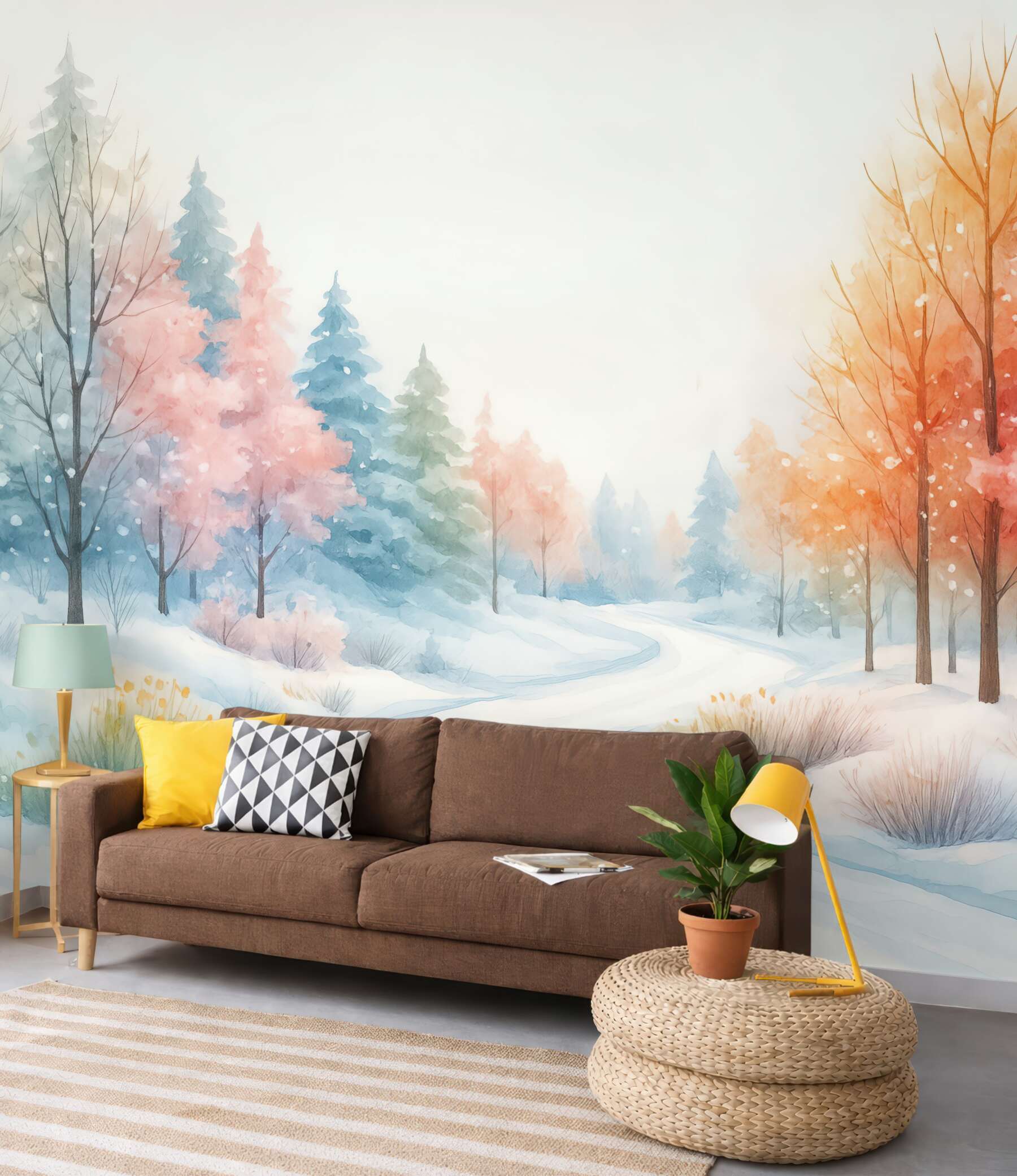 Fototapeta bajkowy zimowy las w pastelach