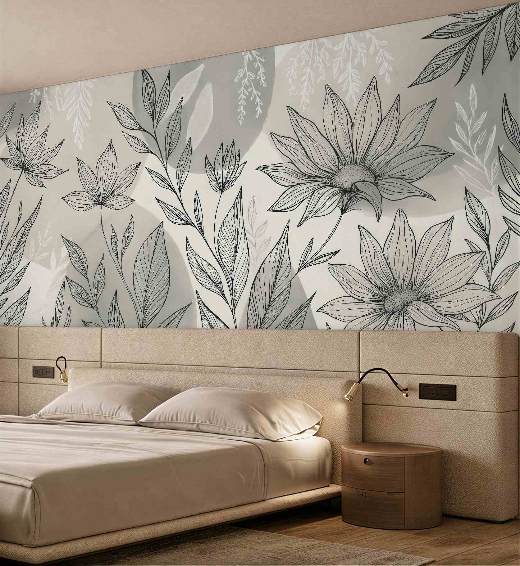 Fototapeta minimalistyczne kwiaty i liście w beżu