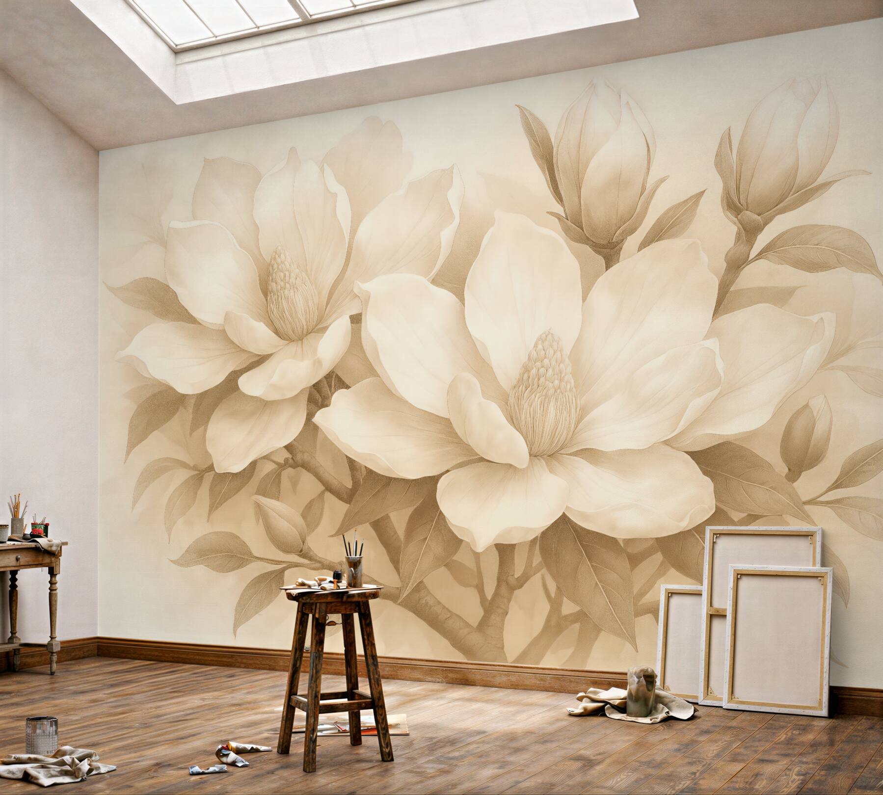 Fototapeta sepiowe magnolie w eleganckim stylu