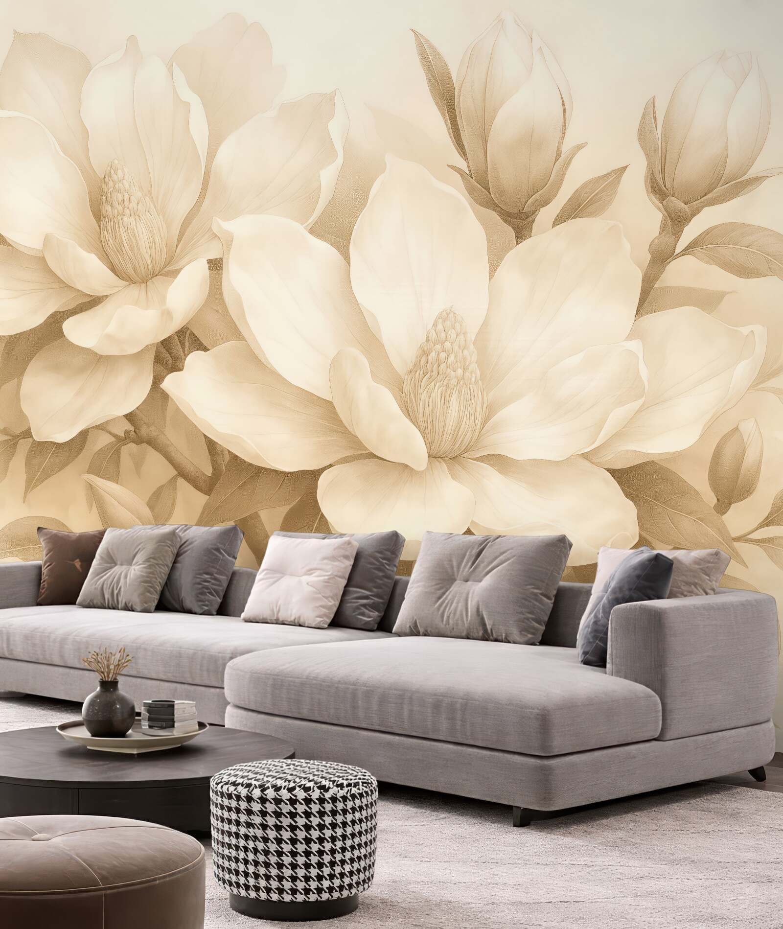 Fototapeta sepiowe magnolie w eleganckim stylu