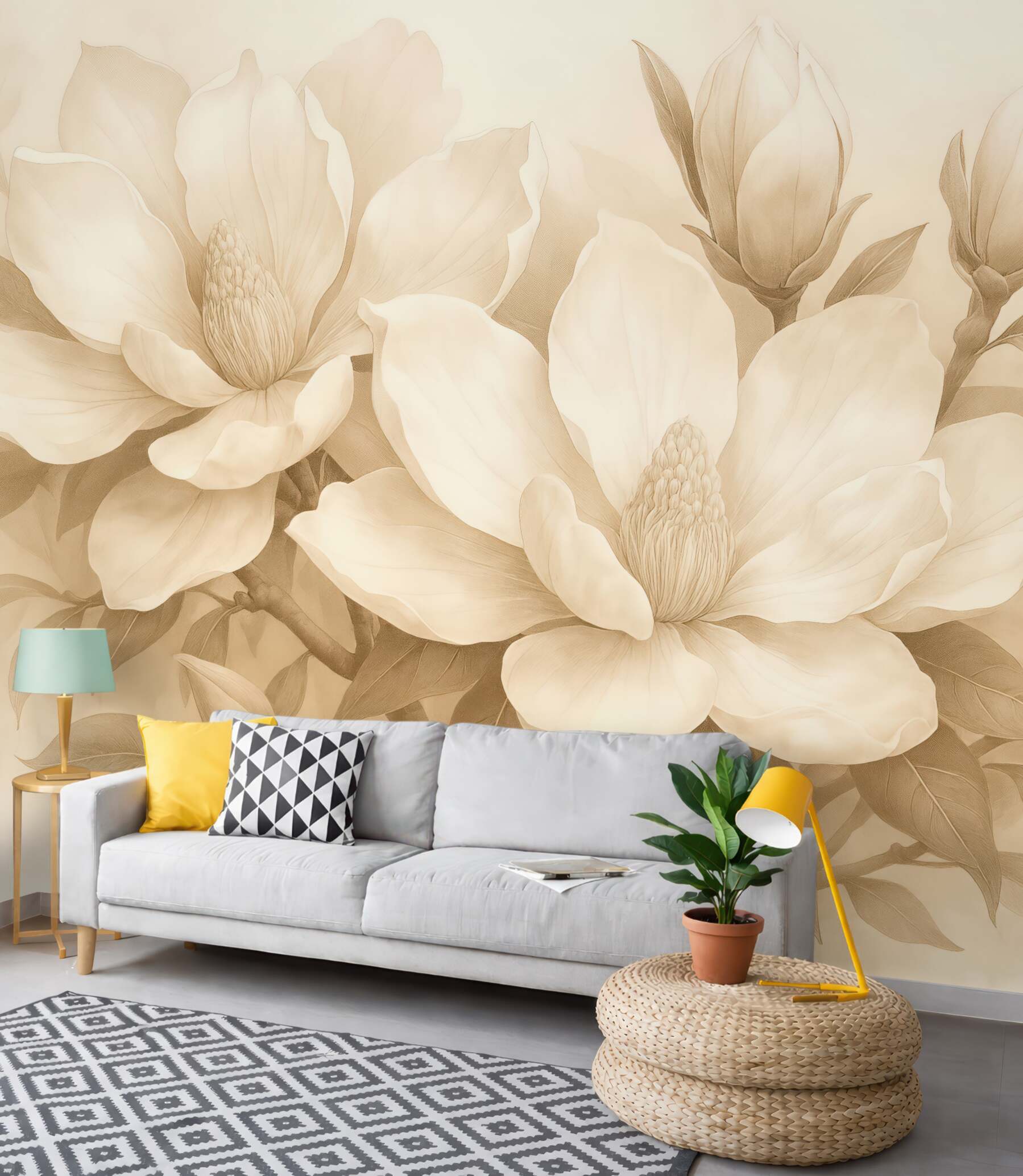 Fototapeta sepiowe magnolie w eleganckim stylu