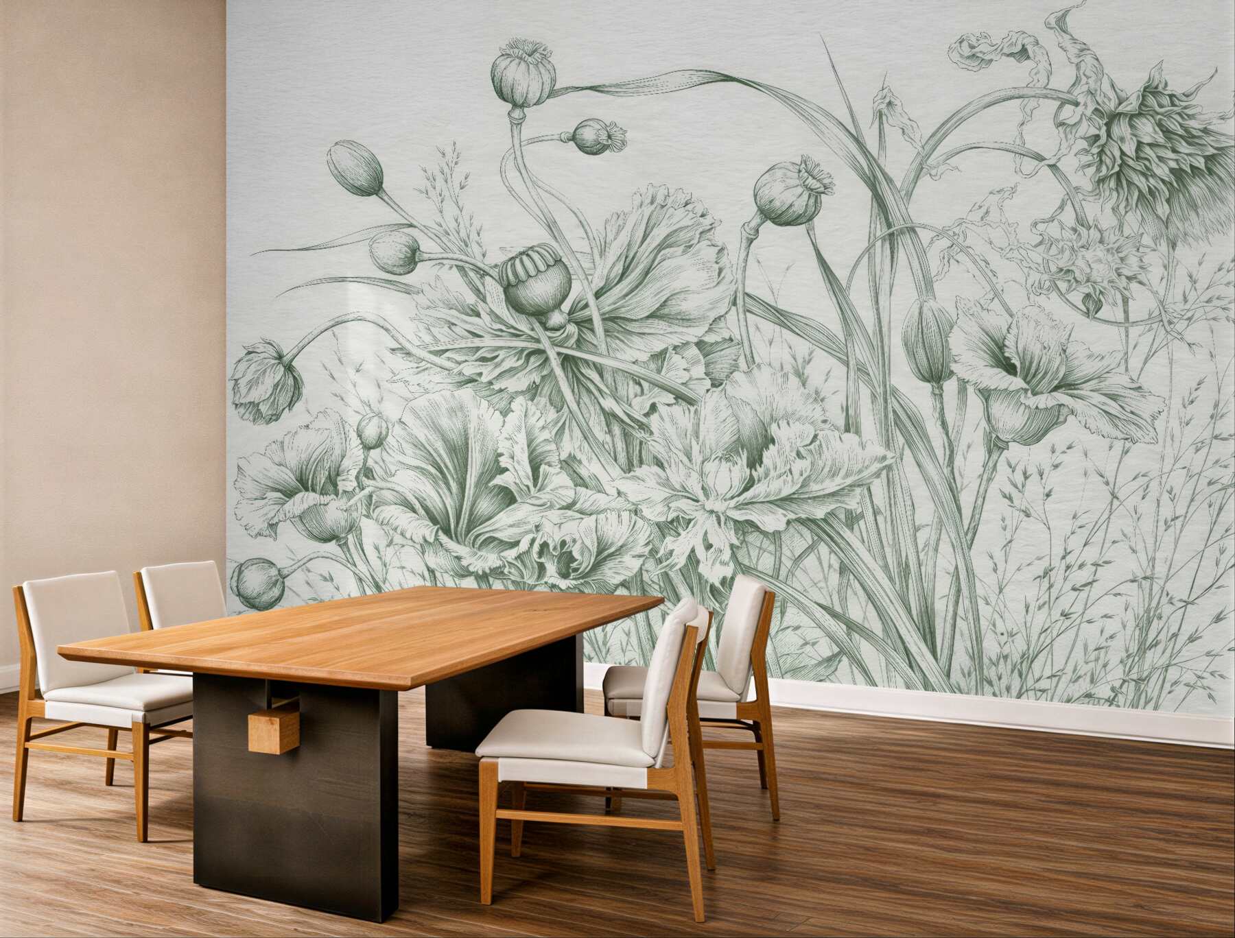 Fototapeta botaniczny szkic maków i traw
