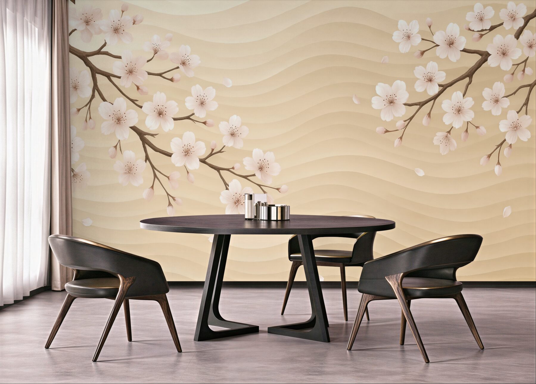 Fototapeta kwiaty wiśni na falistym tle