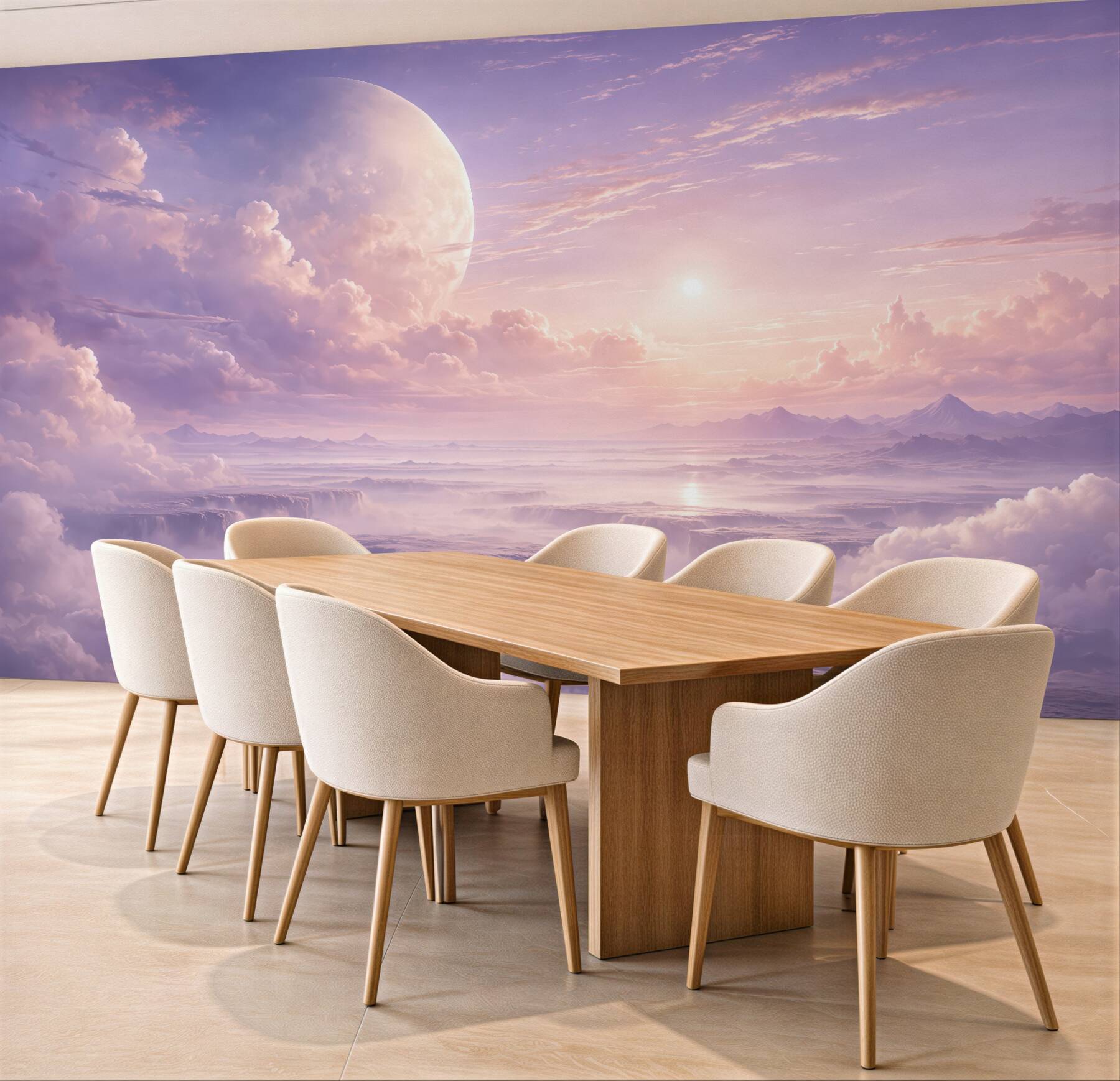 Fototapeta fantastyczny świt nad chmurami i planetą